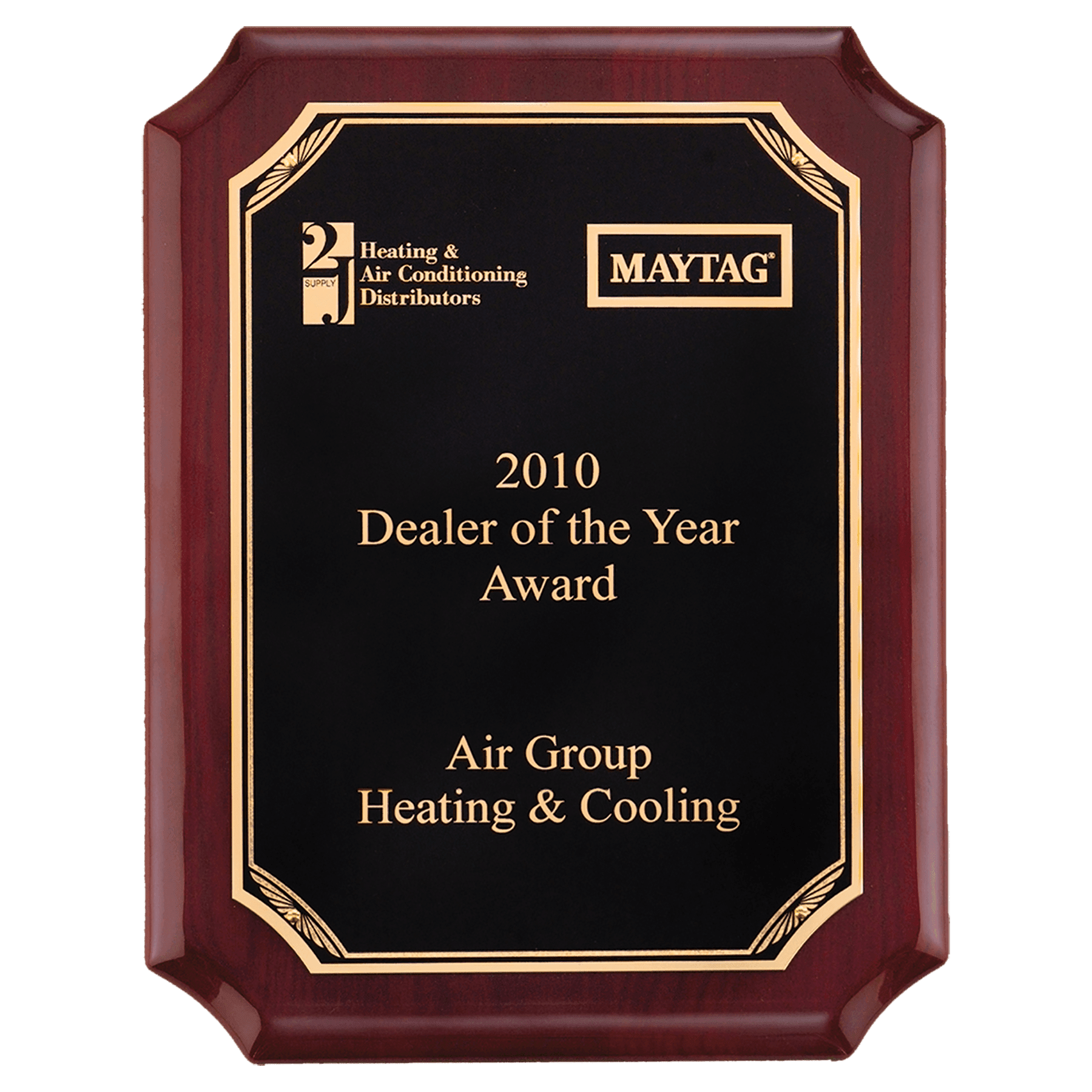 9" x 12" Airflyte Rosewood Piano Finish Plaque with Gold Border Black LaserFX Plate