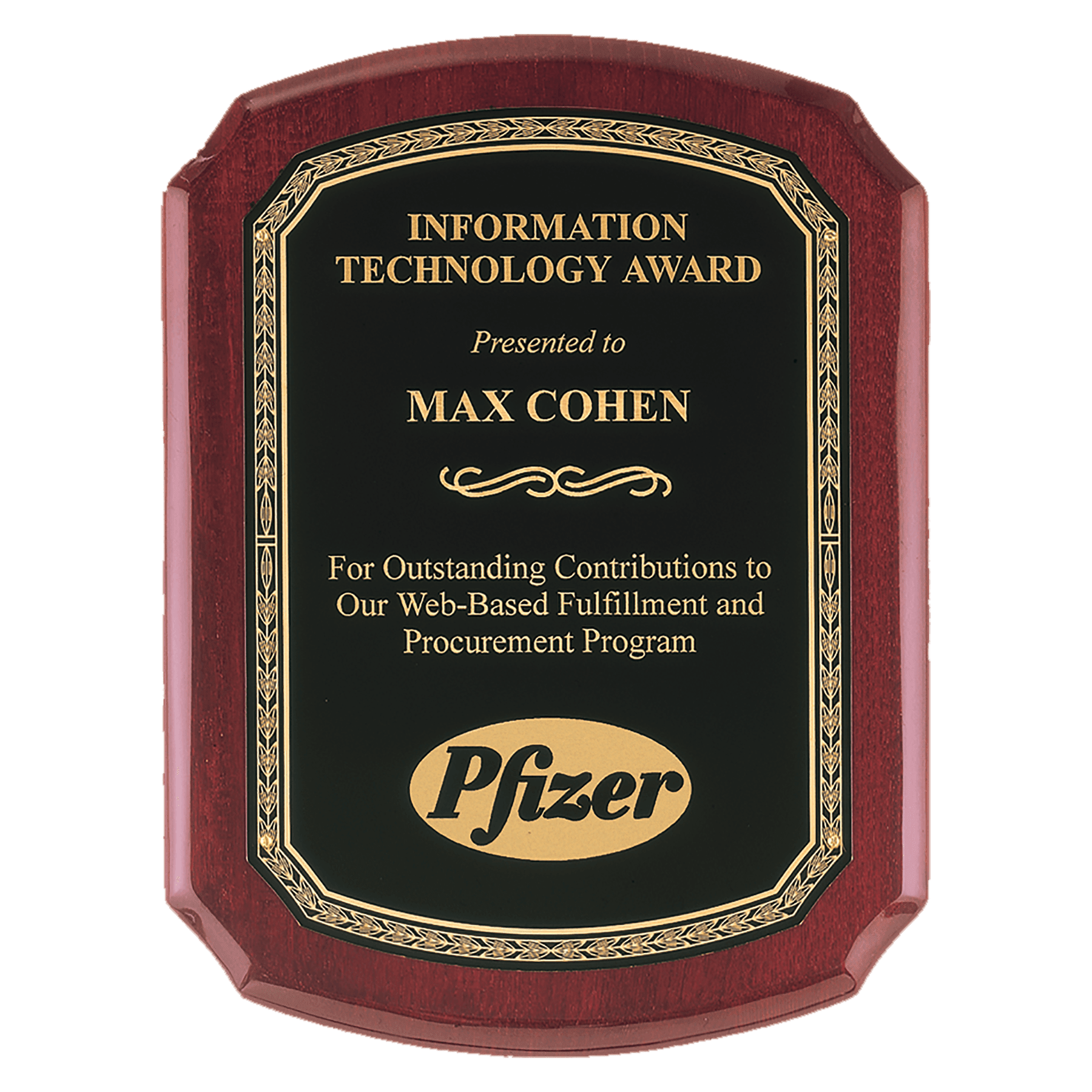 9" x 12" Airflyte Rosewood Piano Finish Plaque with Black Florentine Gold Border LaserFX Plate