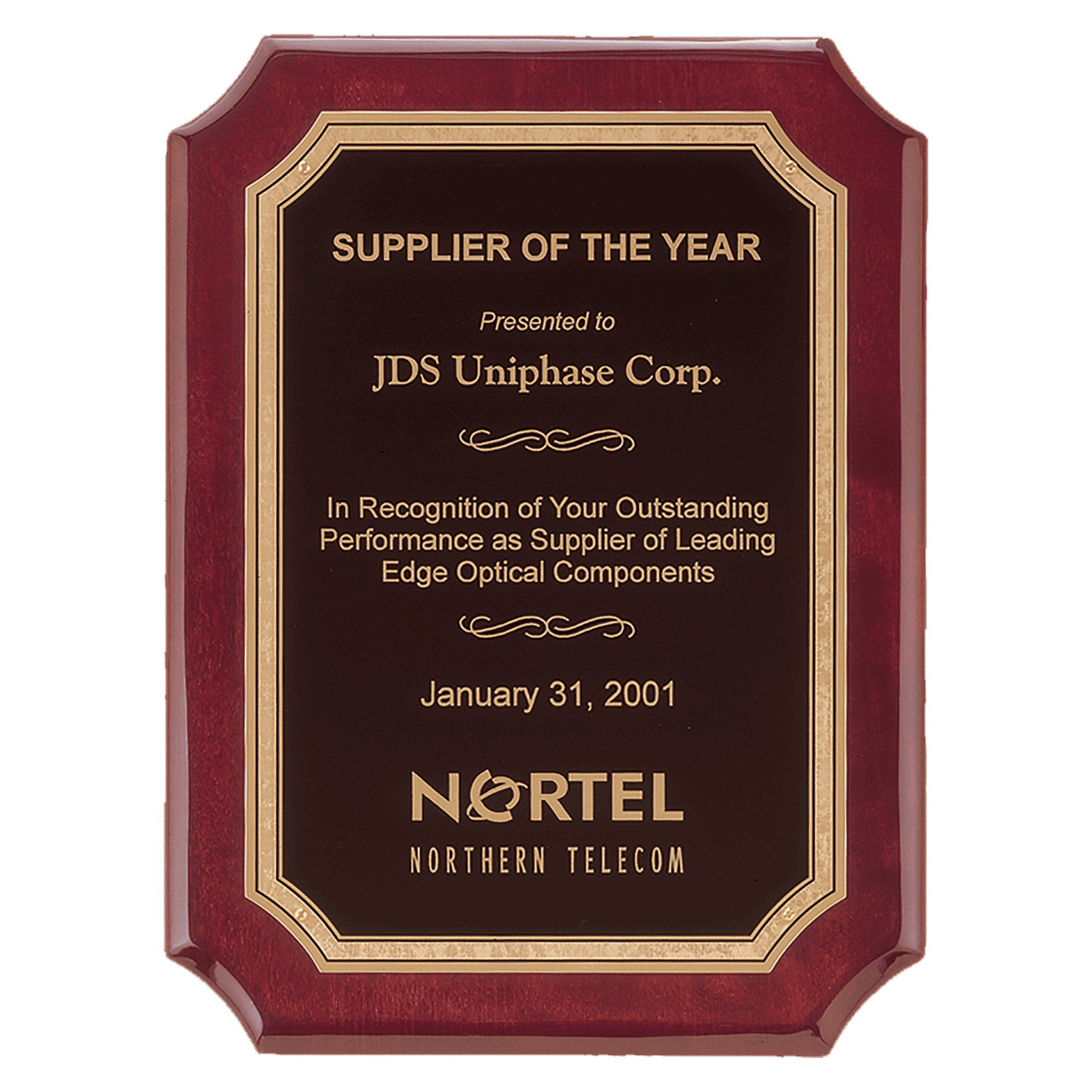 8" x 10 1/2" Airflyte Rosewood Piano Finish Plaque with Gold Border Black Brass Plated Steel LaserFX Plate