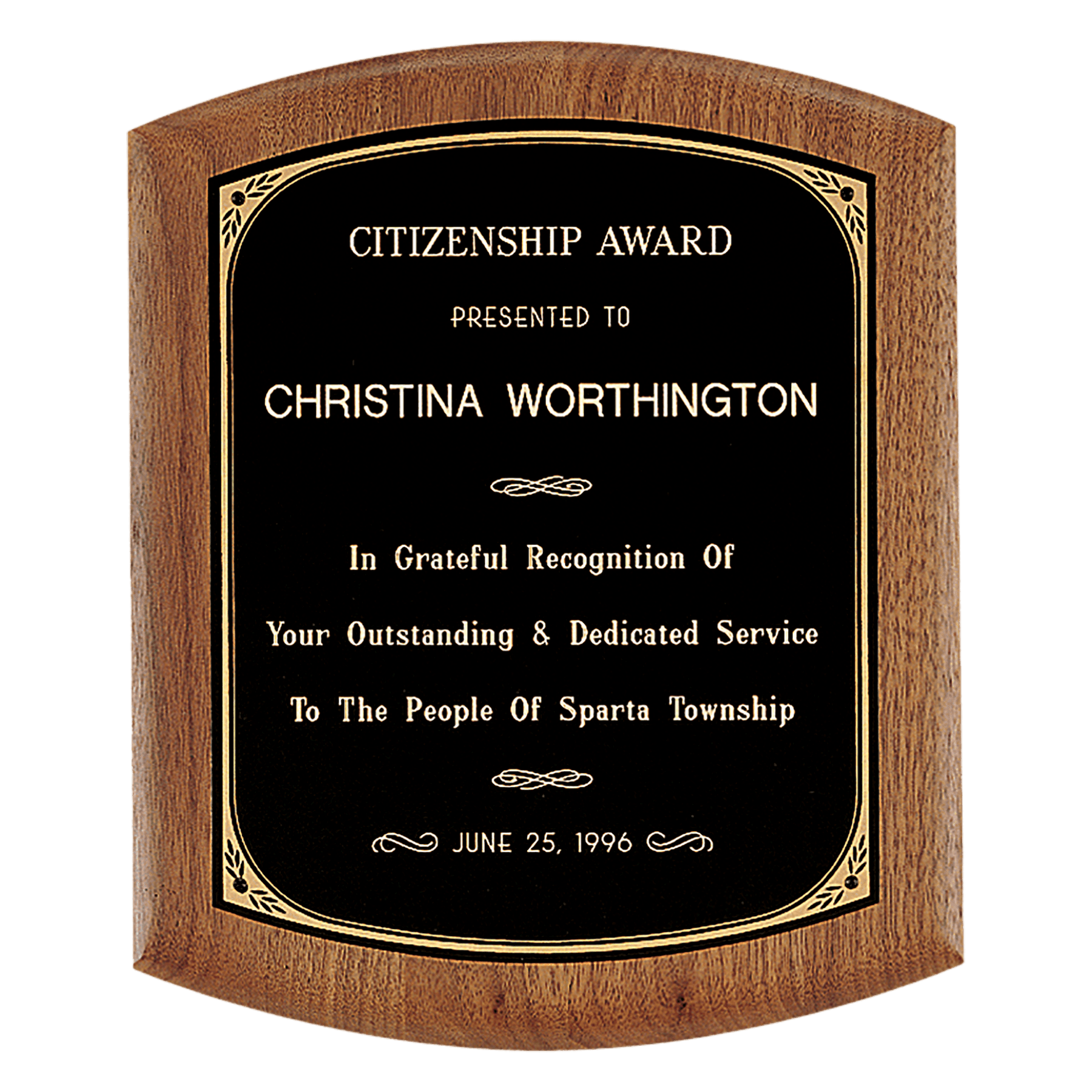 8 1/2" x 10" Coventry Series American Walnut Plaque with Gold Border Black Laserable Brass Plate