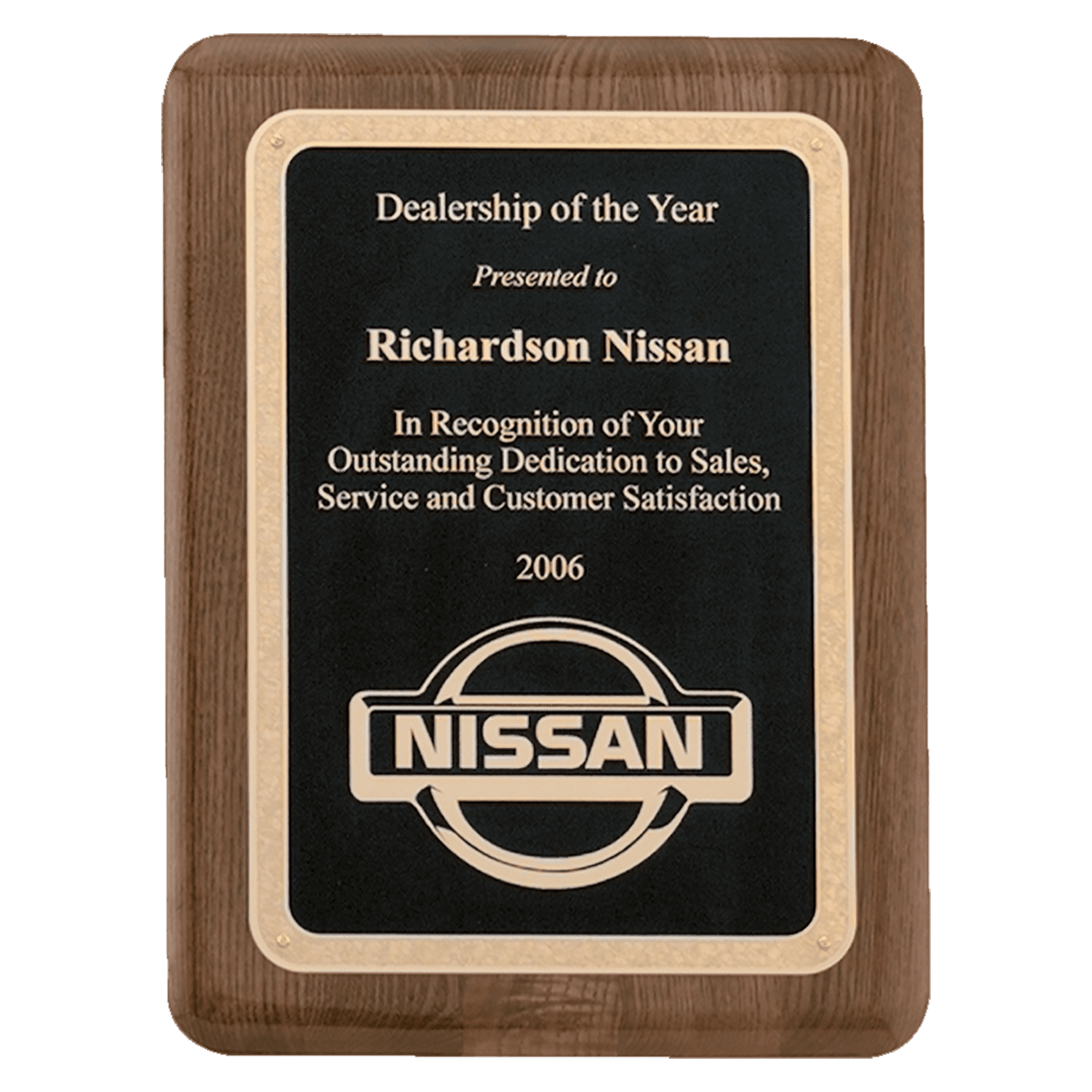 7" x 9" Airflyte Premium Walnut Piano Finish Plaque with Gold Florentine Border Textured Black LaserFX Plate