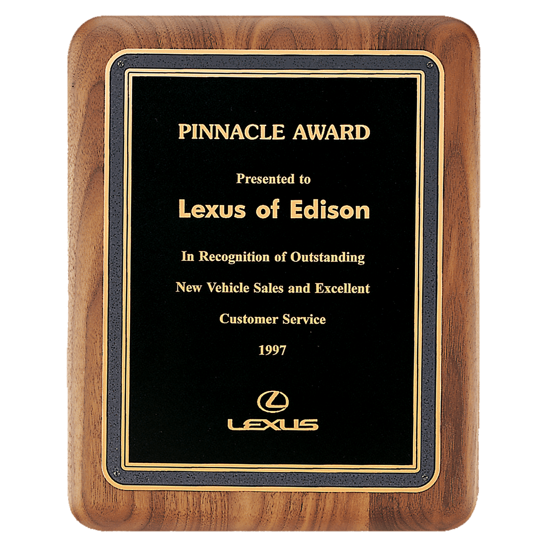 9" x 12" American Walnut Plaque with Black/Gold Florentine Border Textured Black LaserFX Plate