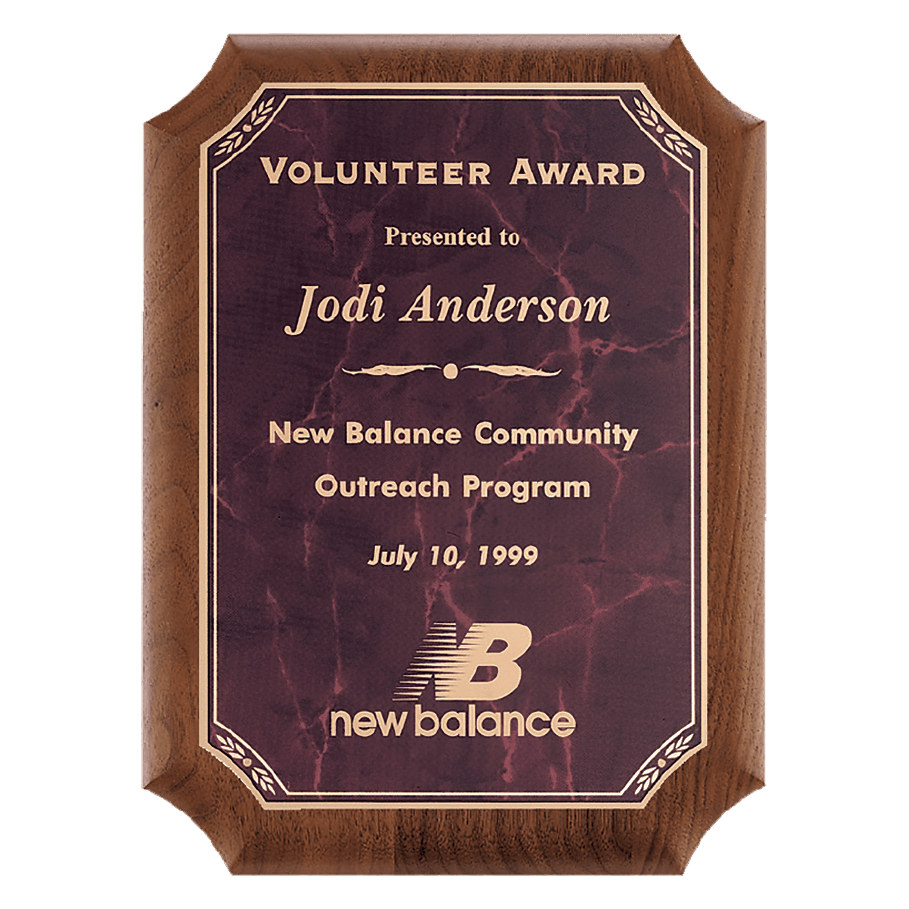 9" x 12" American Walnut Plaque with Gold Border Ruby Marble LaserFX Plate