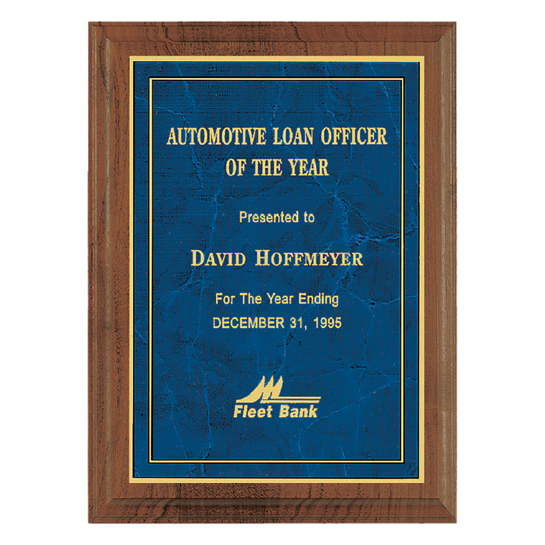 10 1/2" x 13" American Walnut Step Edge Plaque with a Gold Border Sapphire Marble LaserFX Plate