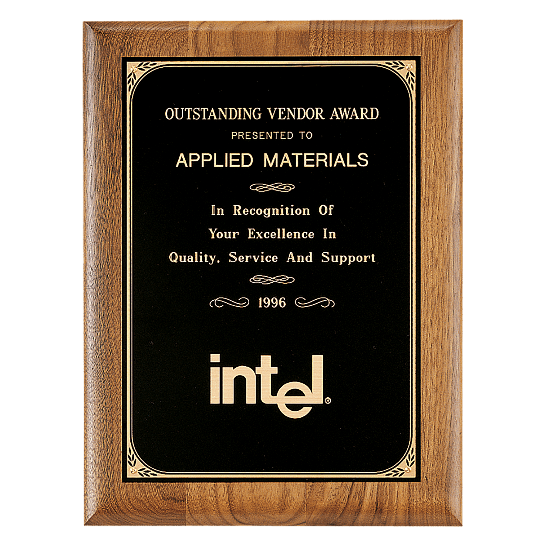 9" x 12" Coventry Series American Walnut Plaque with Gold Border Laserable Black Brass Plate