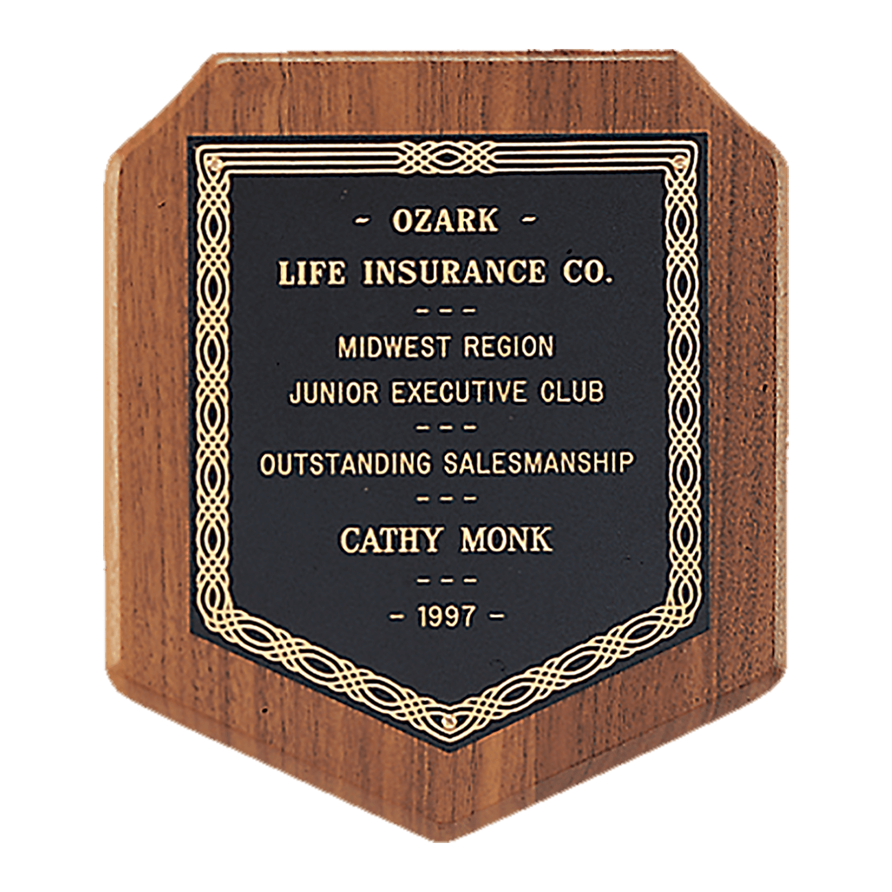 7" x 8" Jewelers Black Laserable Gold Border Plate on an American Walnut Plaque- Sheffield Series
