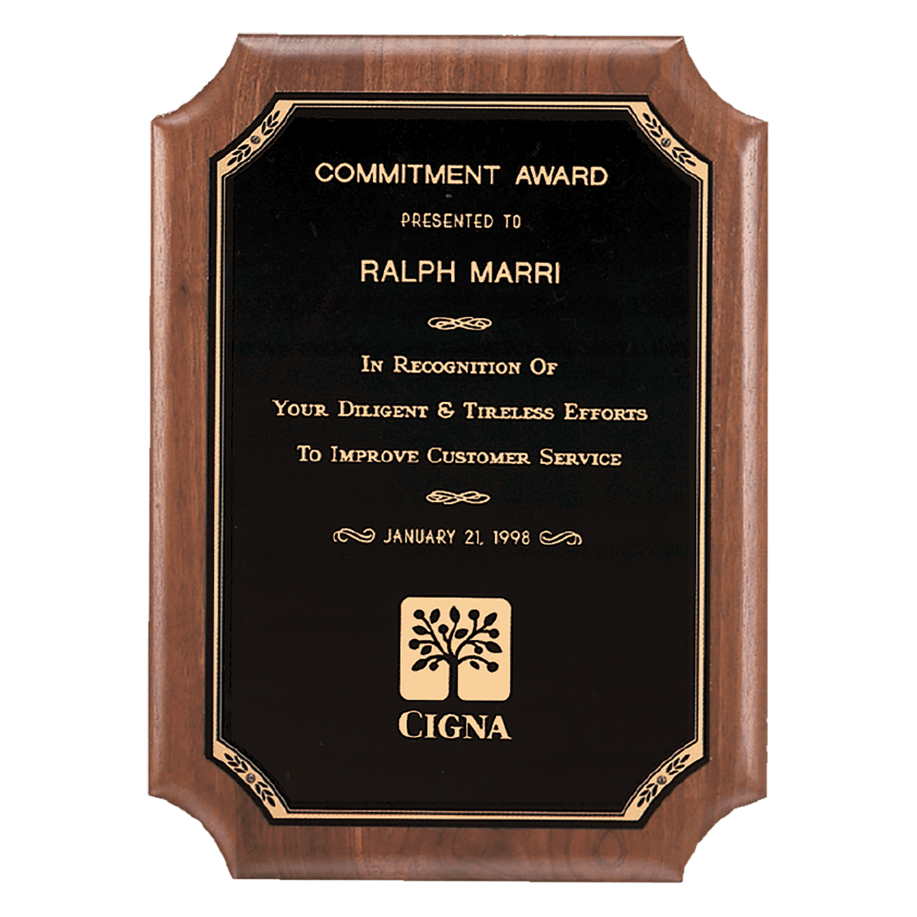 11" x 15" American Walnut Plaque with Gold Border Black Laserable Brass Plate