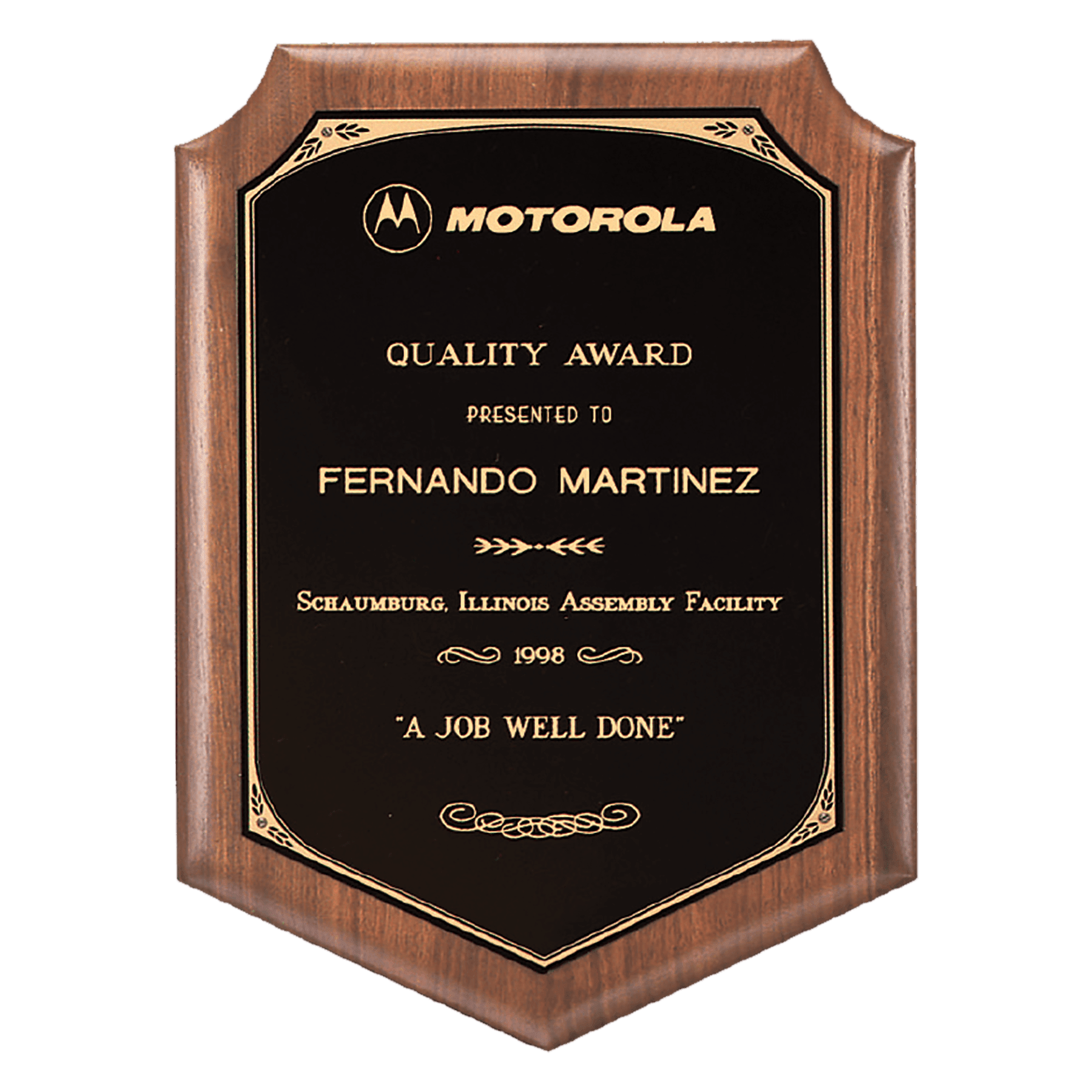 7" x 8" American Walnut Plaque with Gold Border Laserable Black Brass Plate