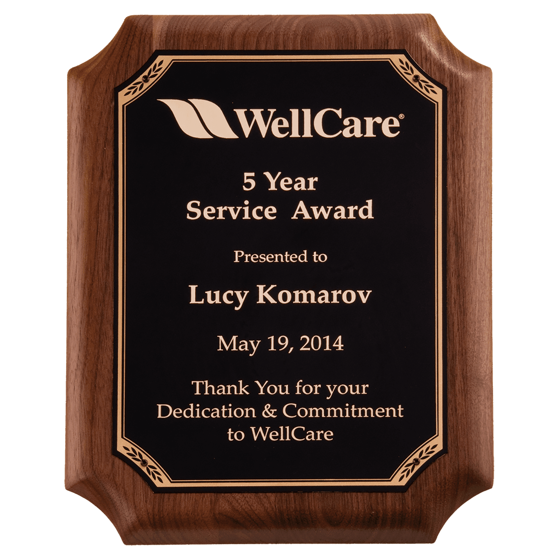 8" x 10 1/2" American Walnut Plaque with Gold Border Black LaserFX Plate