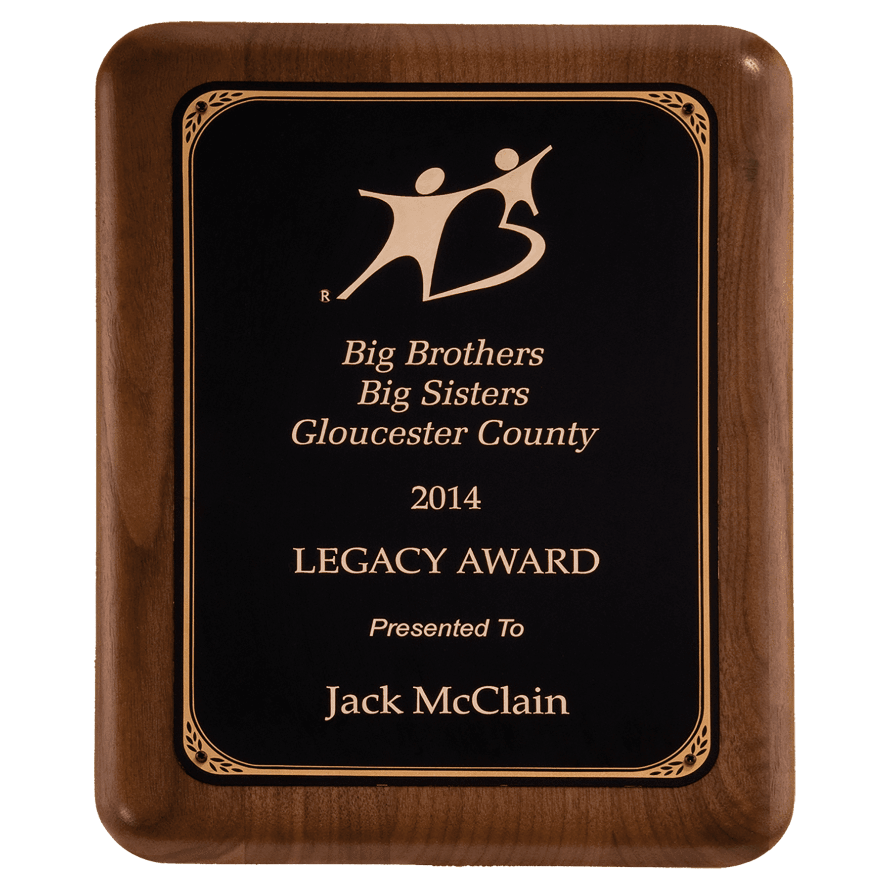 7" x 9" American Walnut Plaque with Gold Border Black LaserFX Plate