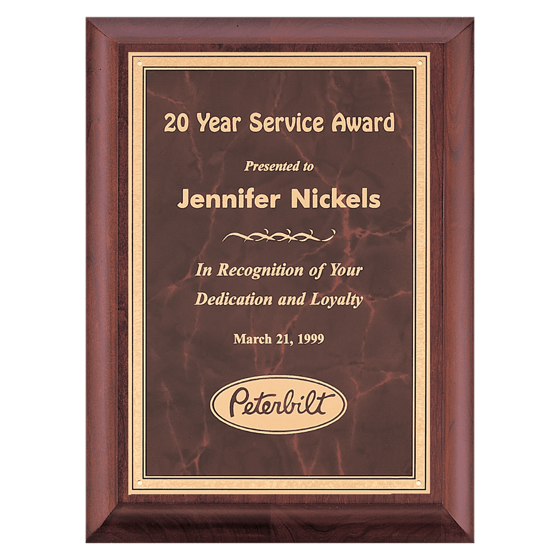 9" x 12" Hand Rubbed Cherry Finish Plaque with Ruby Marble Gold Border LaserFX Plate