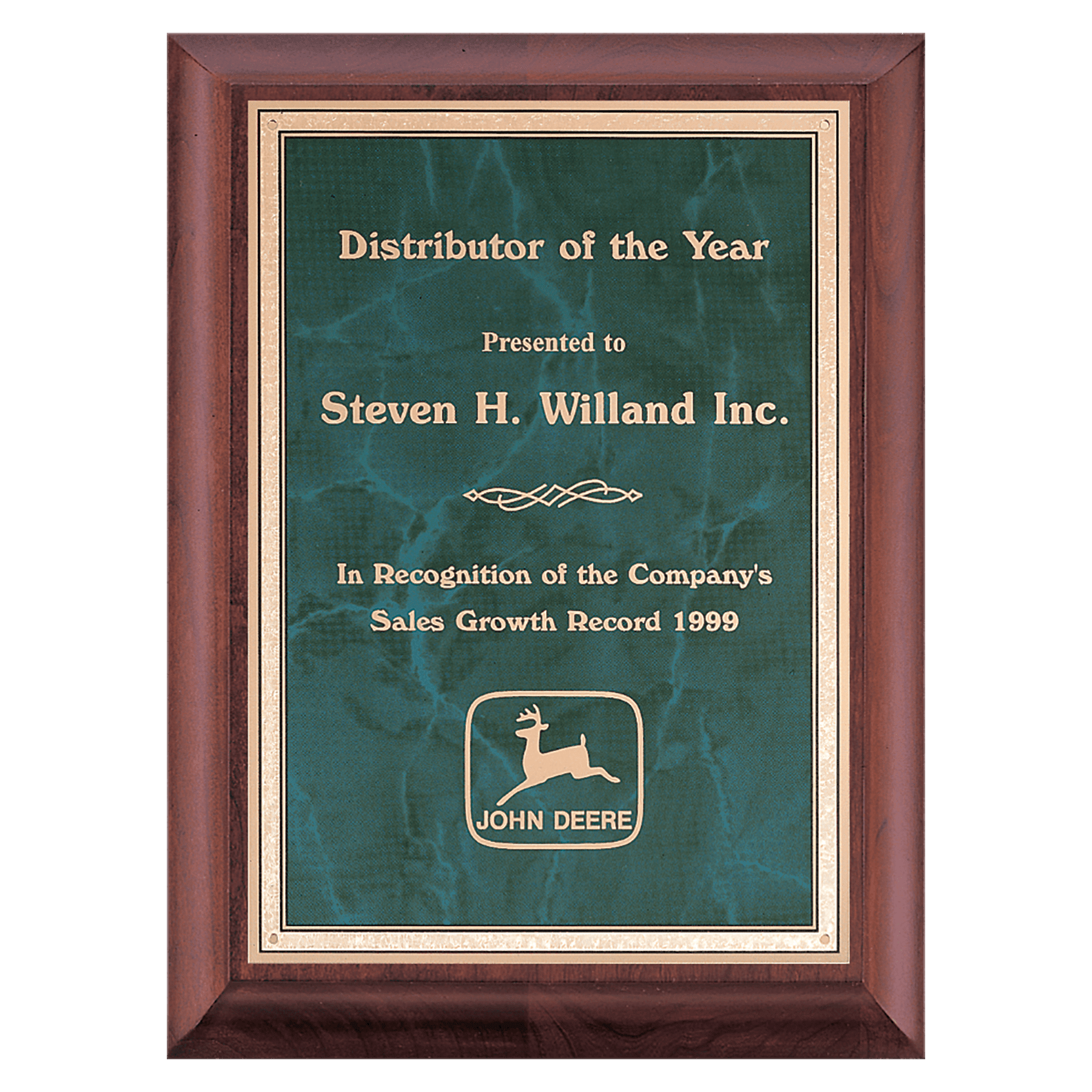 9" x 12" Hand Rubbed Cherry Finish Plaque with Emerald Marble Gold Border LaserFX Plate