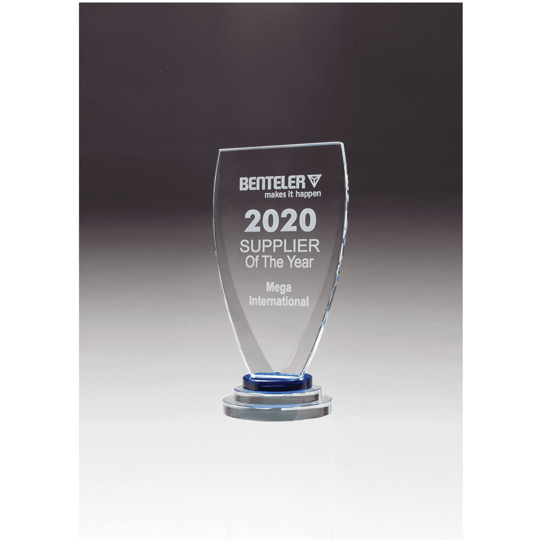 5 3/8" x 10 1/4" Chalice Series Sapphire Glass Award with Blue and Clear   Glass Pedestal Base