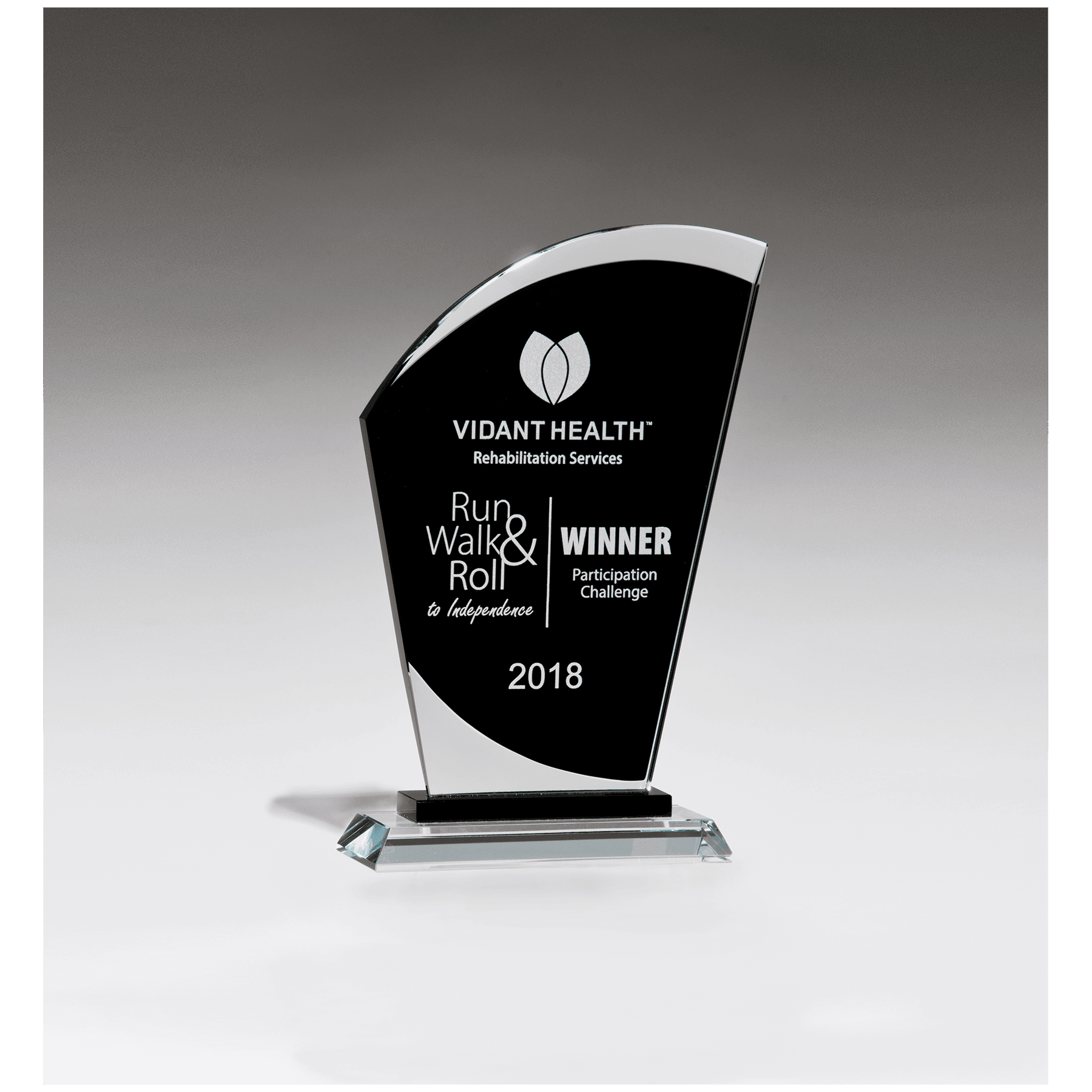 6" x 9 1/2" Sail Shaped Glass Award with Black Center