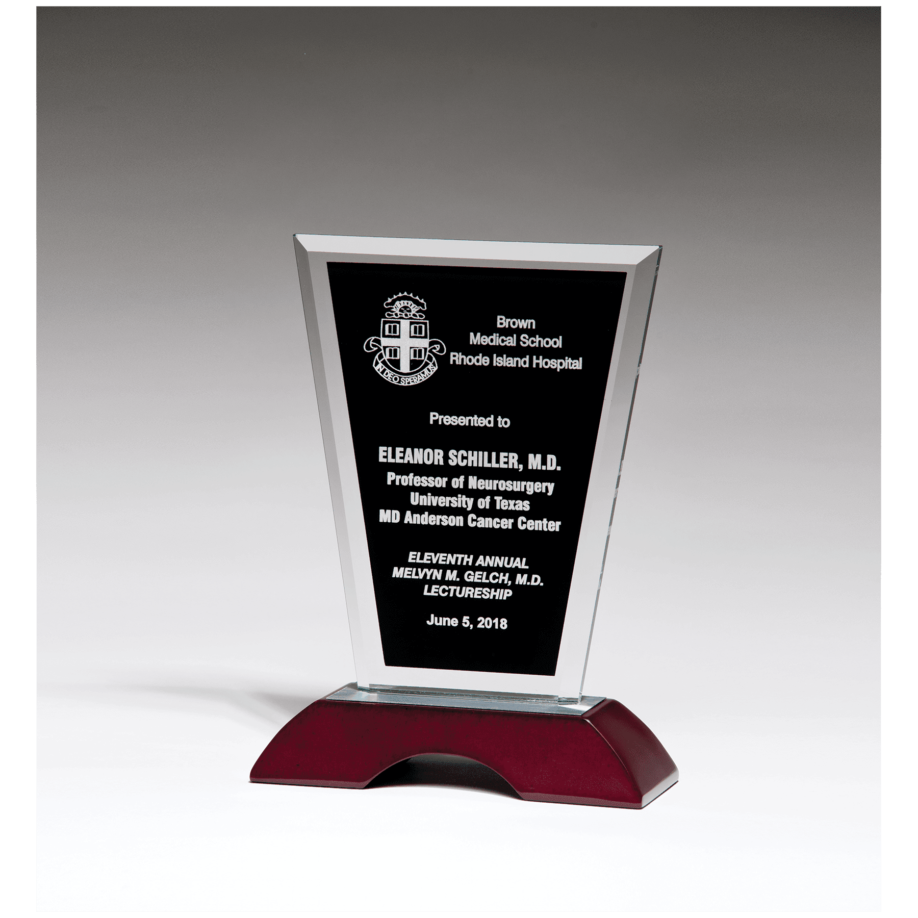 6" x 9" Black Silkscreened Clear Glass with High Gloss Rosewood Base