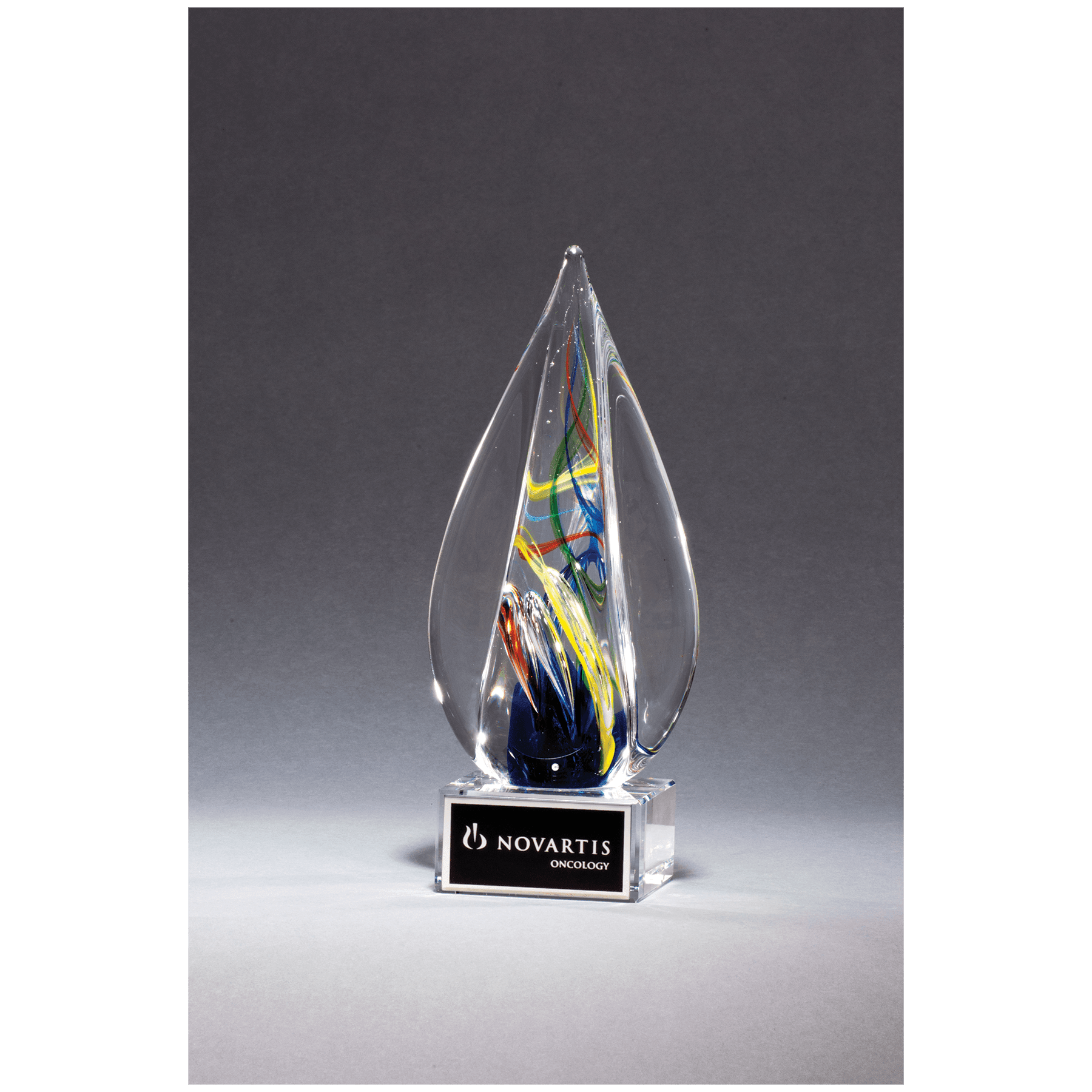 7 1/8" Flame Art Glass on Clear Glass Base with Black Laserable Aluminum Plate