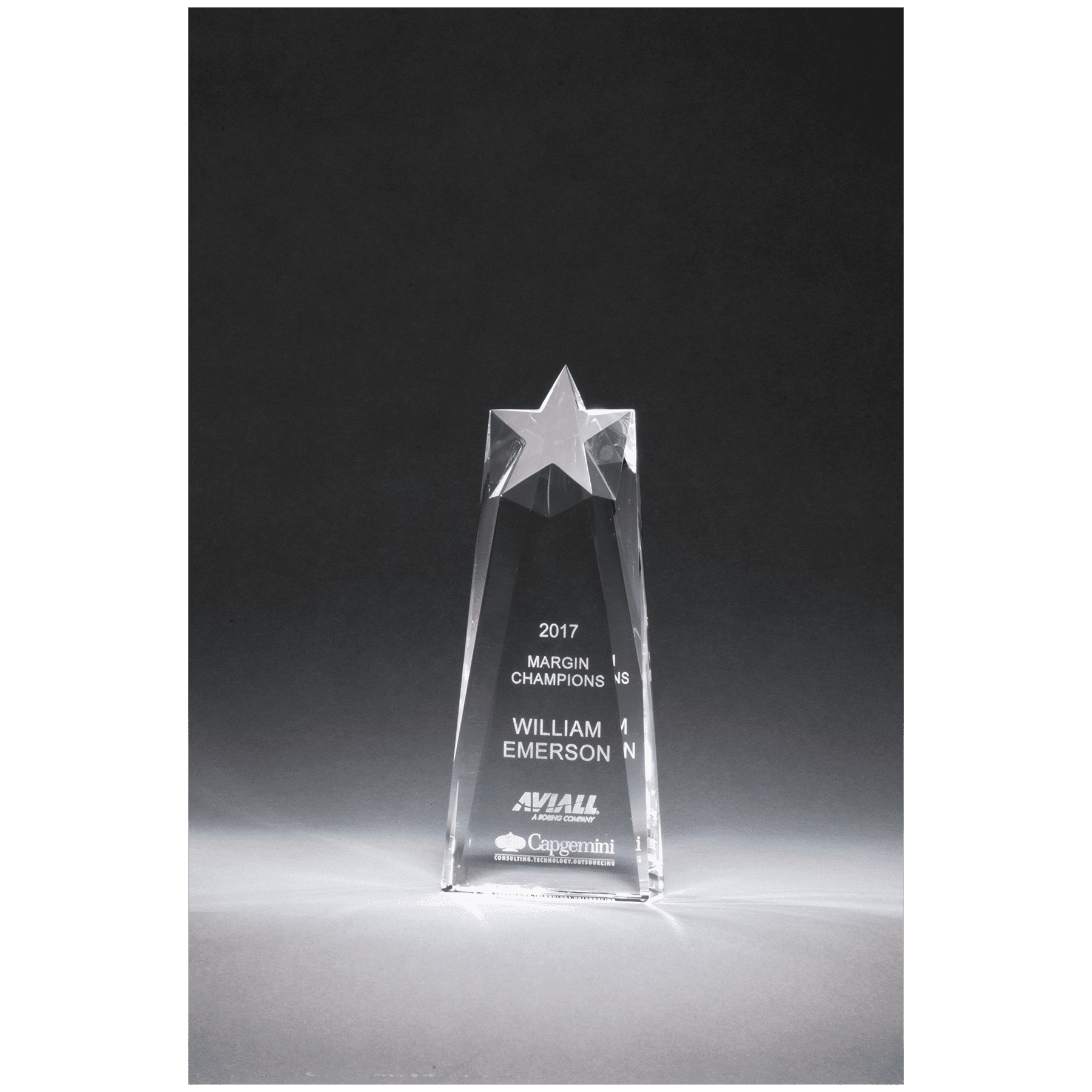 4" x 9 1/2" x 1 1/2" (Tapered) Star Trophy Carved From a Block of Crystal