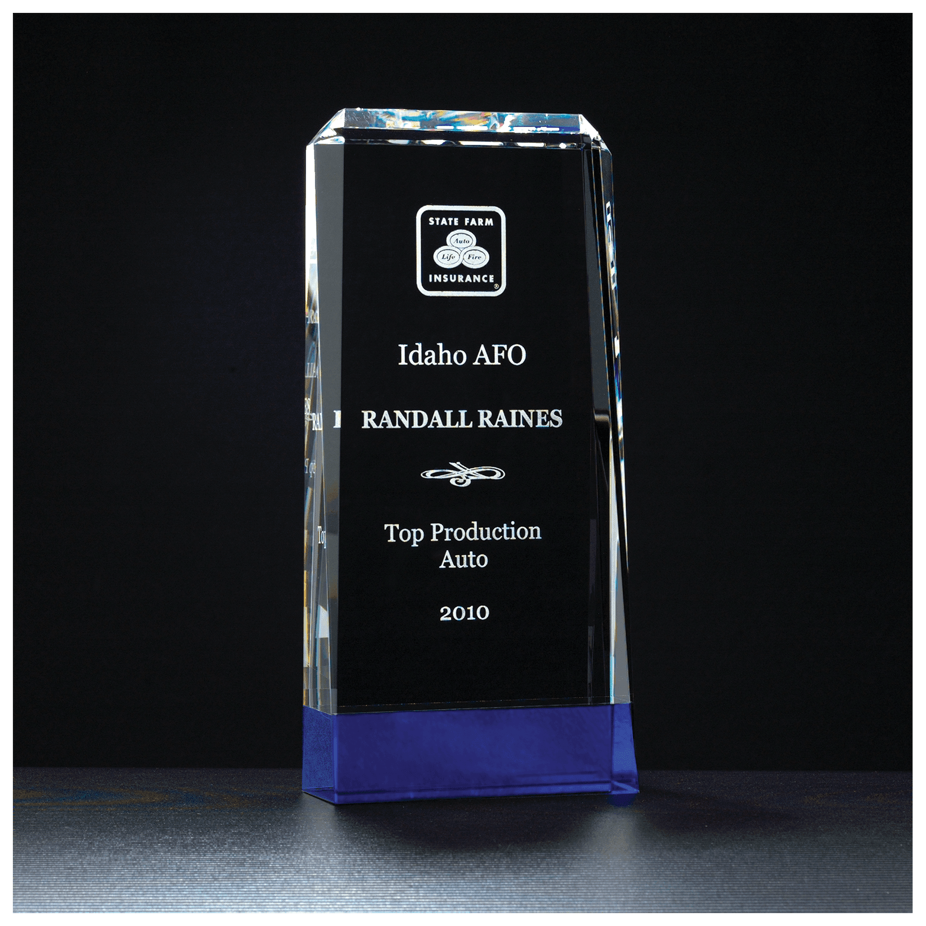 4" x 8 3/4" Premium Series Clear Crystal with Cobalt Blue Crystal Base     Blue Crystal Base