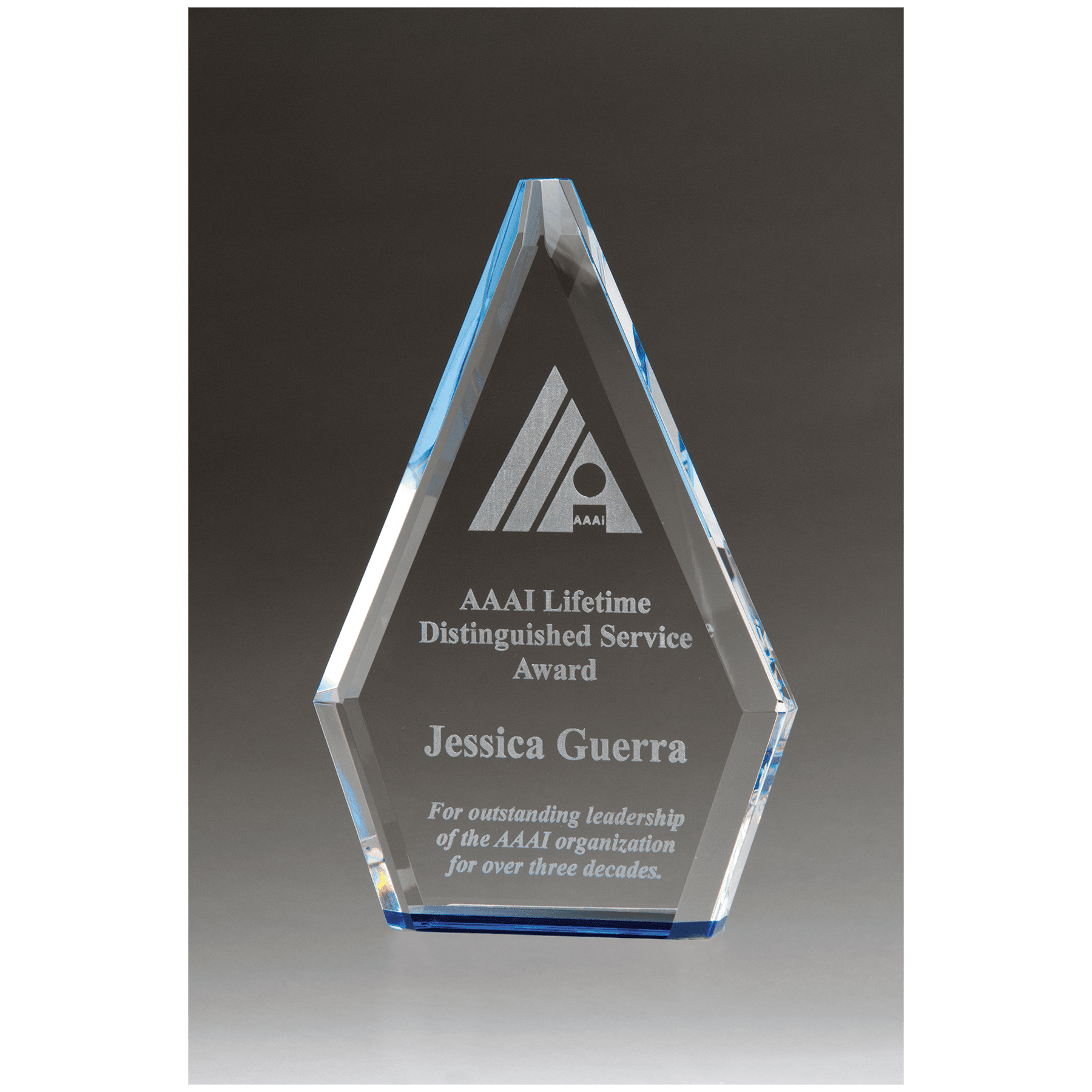 6 1/2" x 9 7/8" Flame Series Clear Crystal Award with Blue Accented Bottom