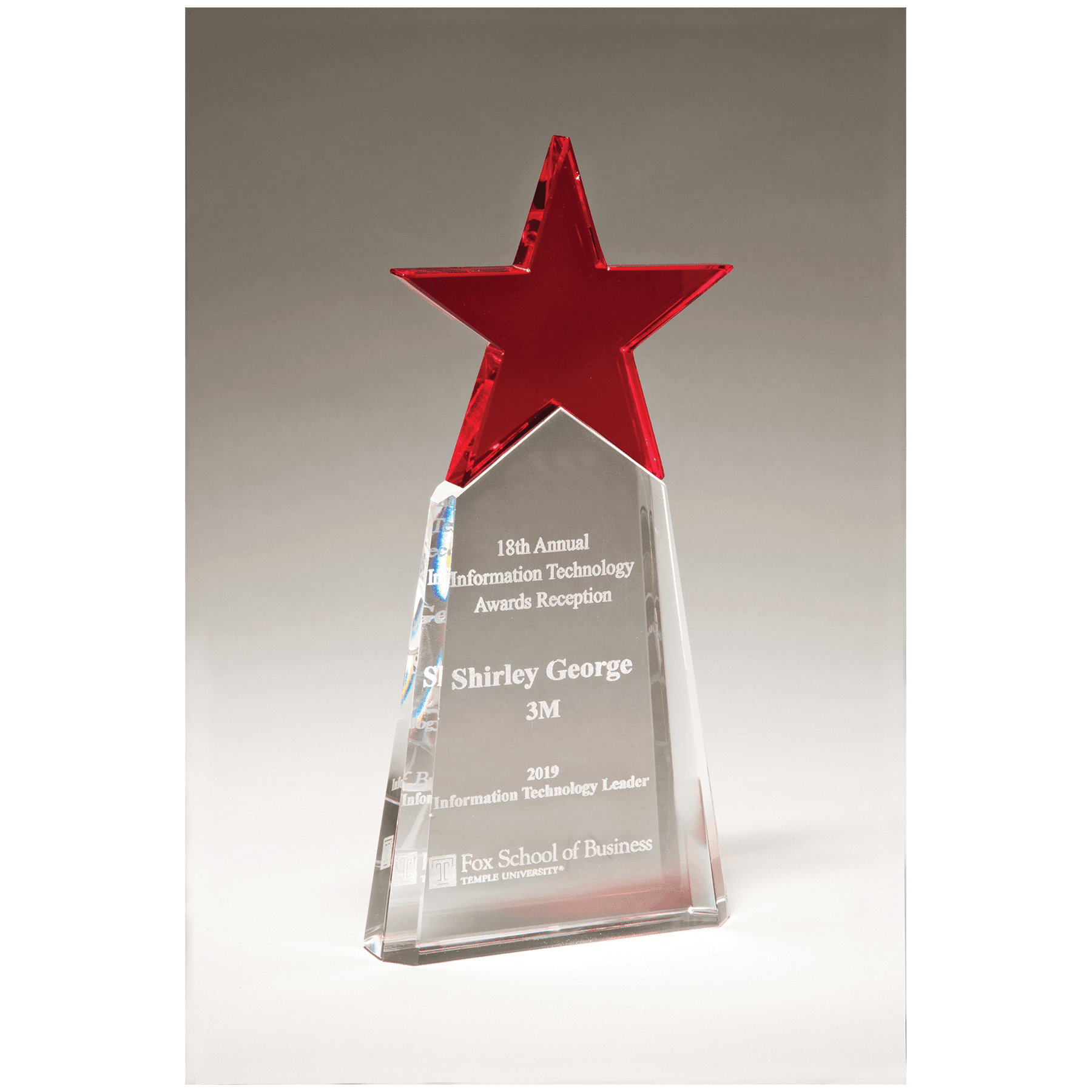 4 1/8" x 9 1/8" Red Crystal Star on Clear Crystal Base