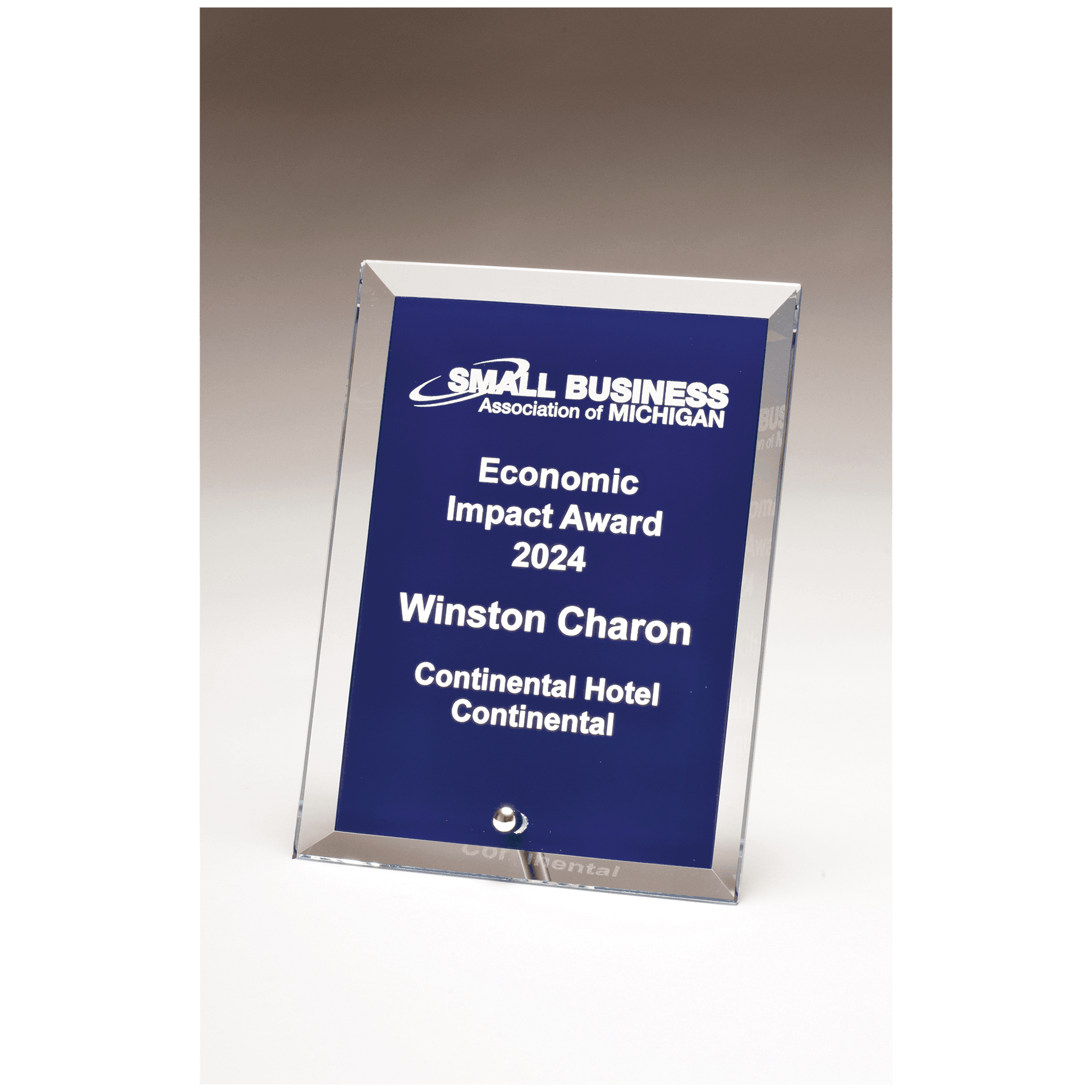 4" x 6" Clear Glass Plaque with Painted Blue Background,                   Silver Plated Easel Post