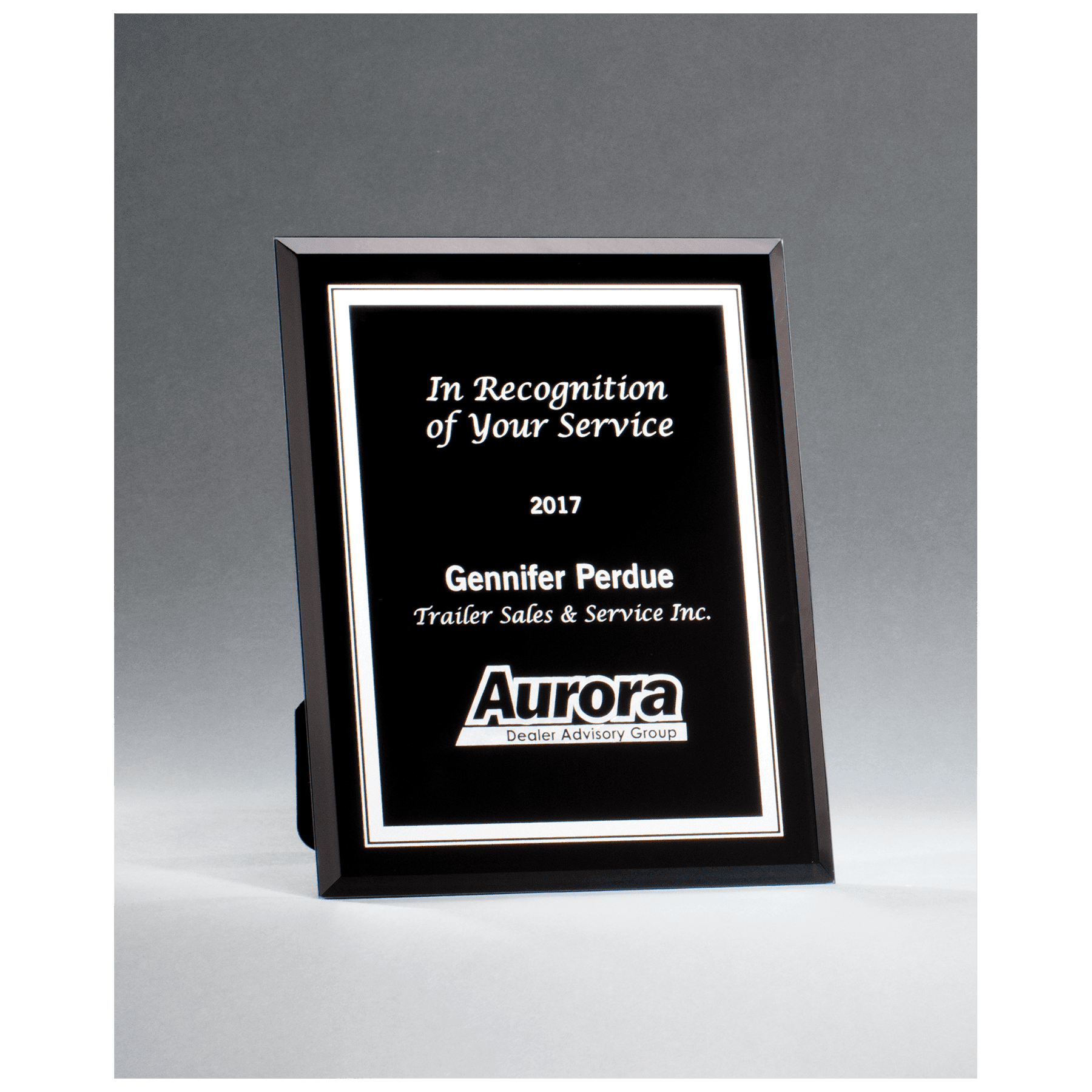 6" x 8" Black Glass Plaque with Silver Border and Easel Back