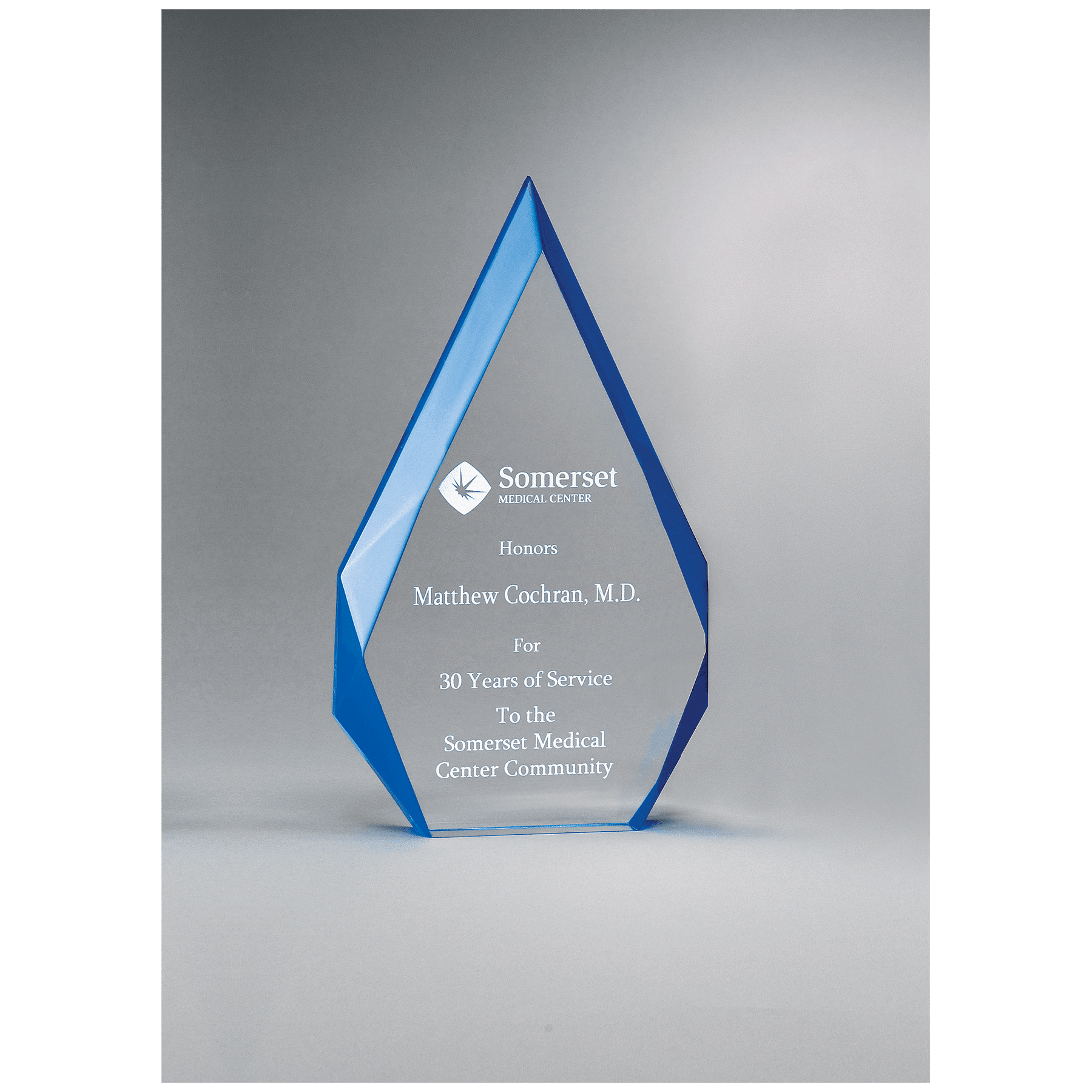 6 1/4" x 9 7/8" Flame Series Clear Freestanding Acrylic with Blue Accented Bevels