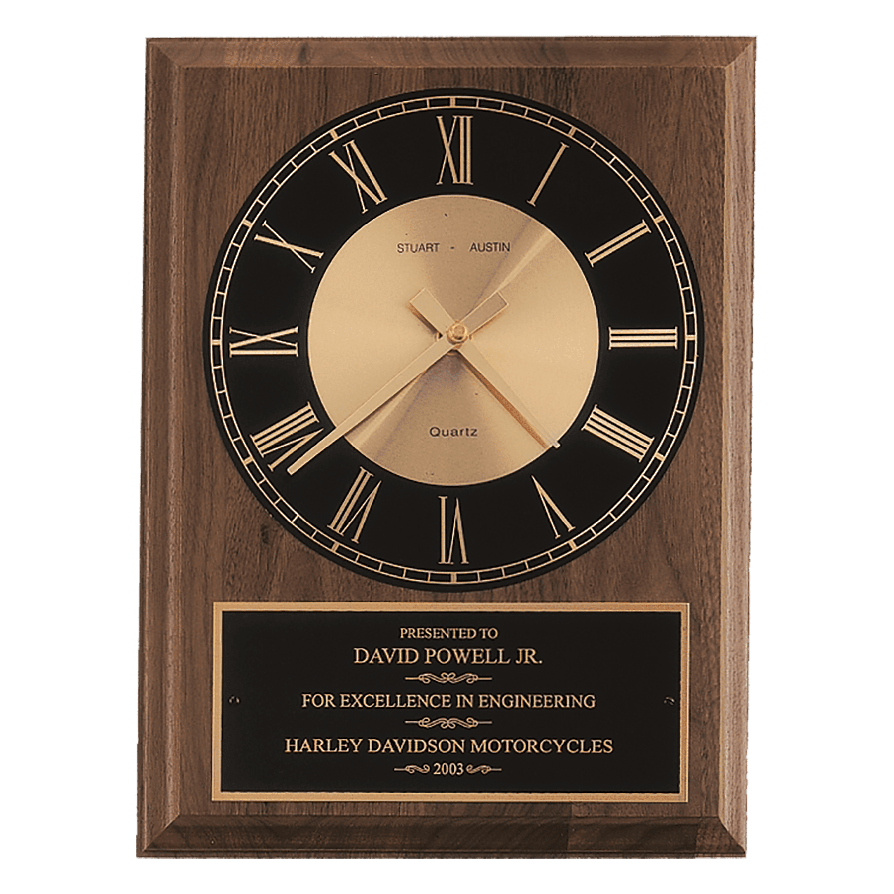 8" x 10" American Walnut Round Face Quartz Clock with Black Plate