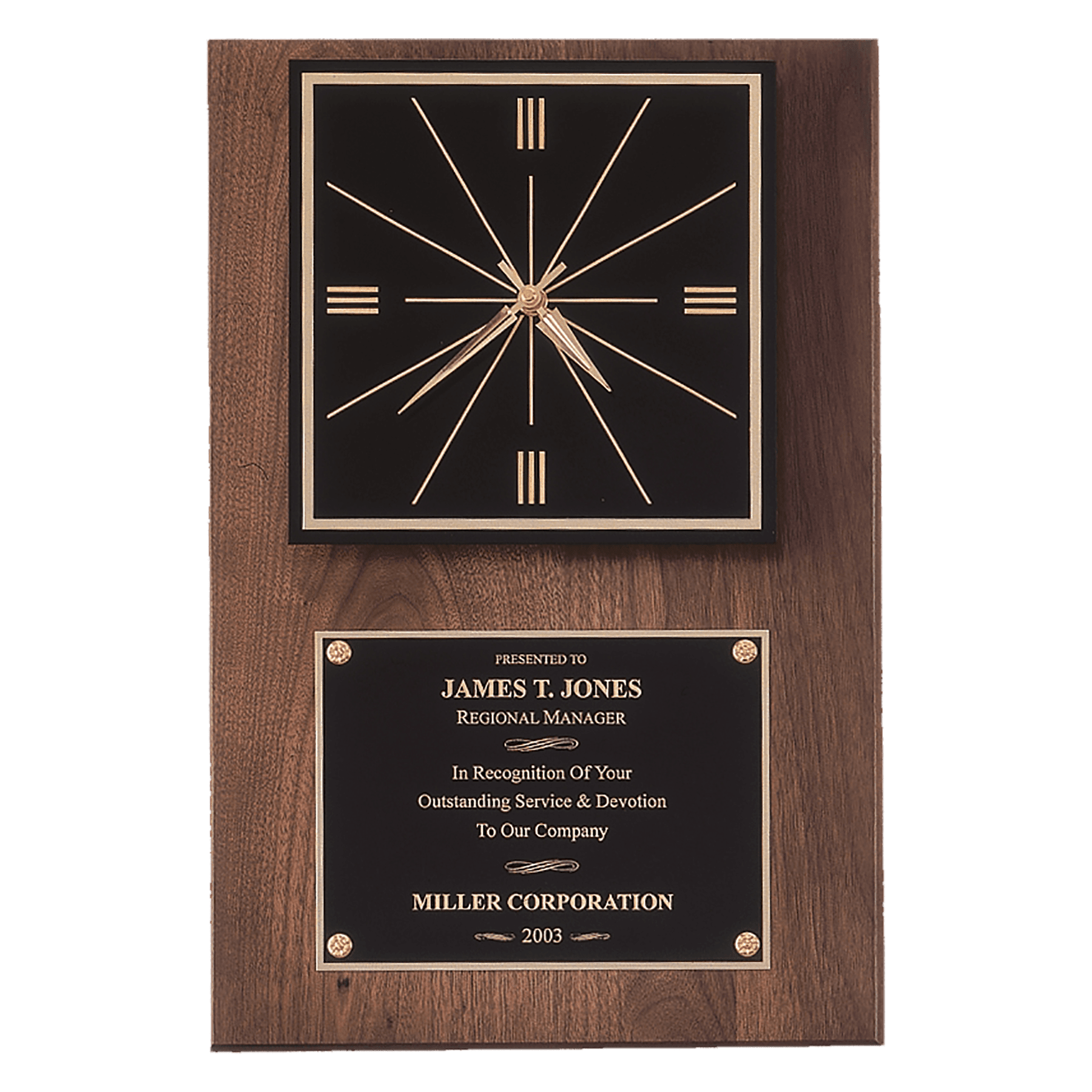 12" x 18" American Walnut Quartz Clock with Black Plate/Hangs Vertical or Horizontal