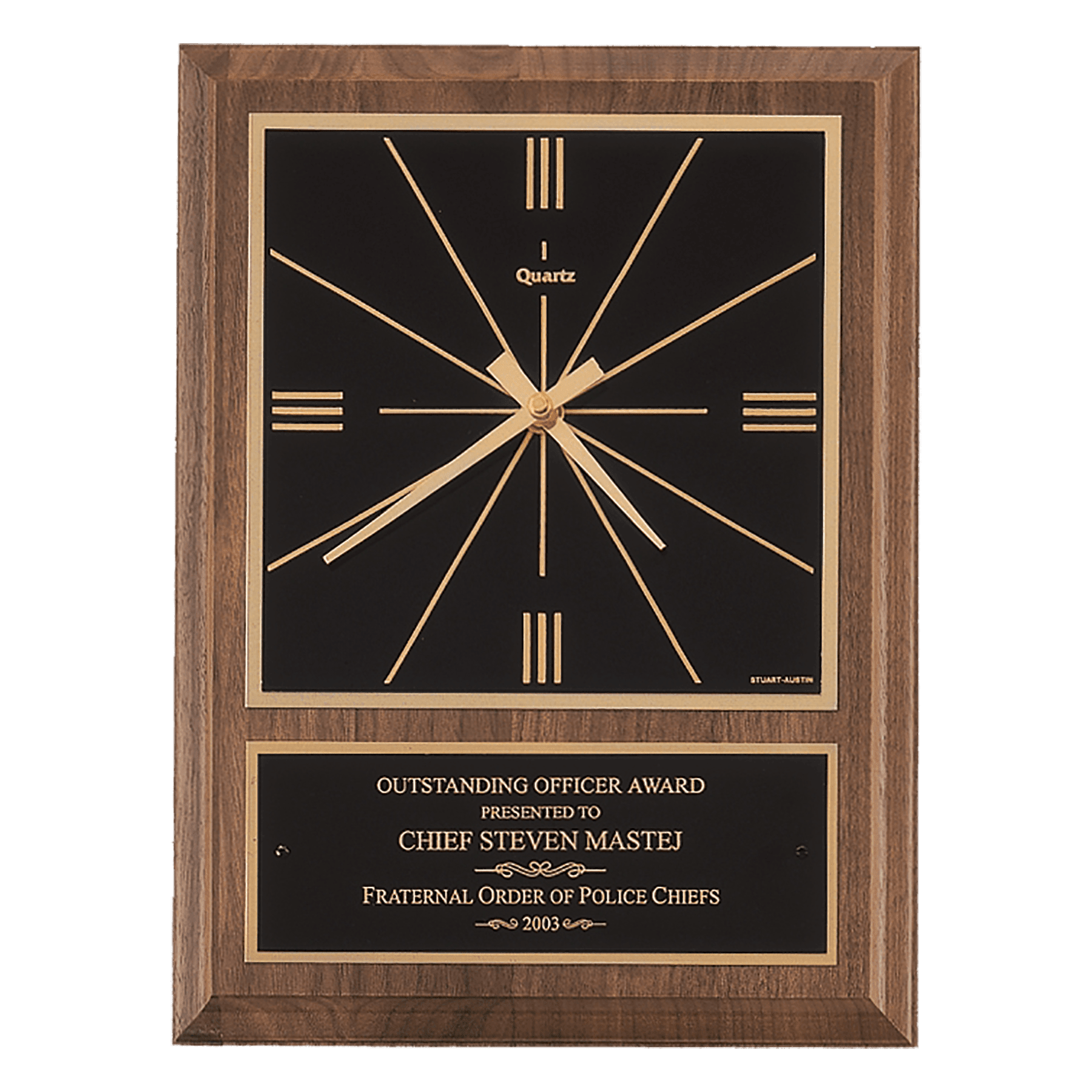 9" x 12" American Walnut Square Face Quartz Clock with Black Plate