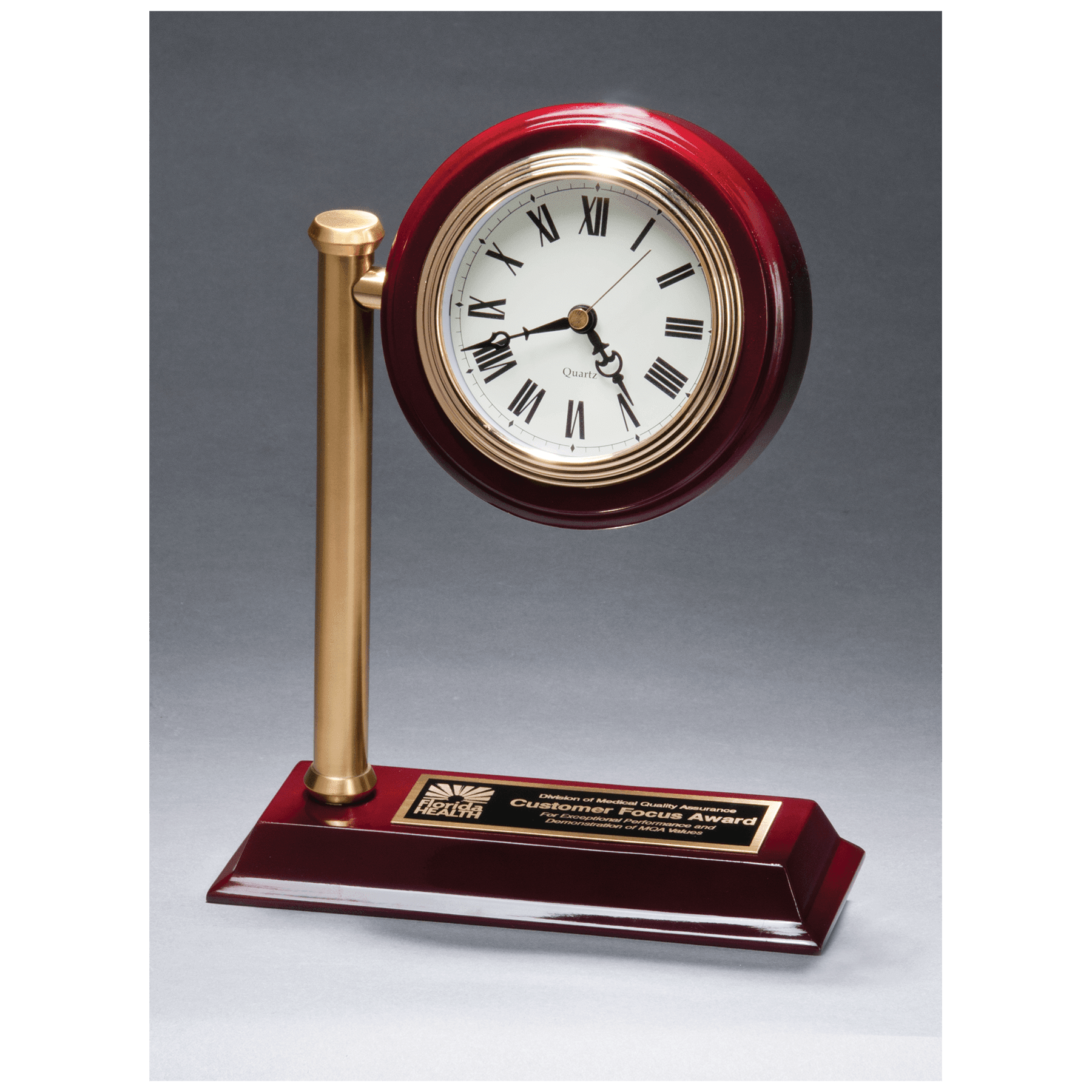 7" x 9" Rail Station Style Desk Clock on Rosewood Finish High Gloss Base, Black Plate