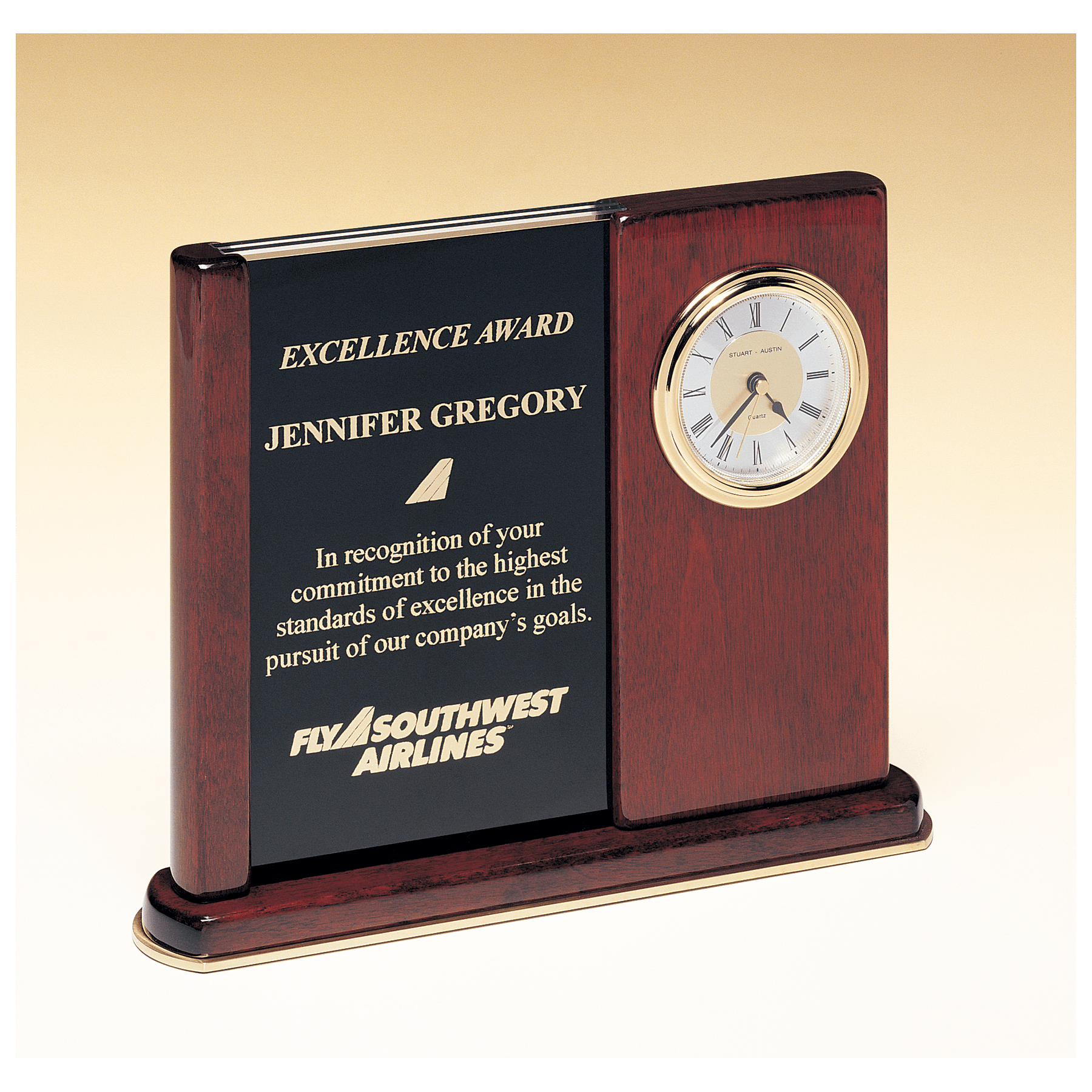 6 3/4" x 8 1/2" Rosewood Piano Finish Clock with Two Engraving Plates to Accomodate Extra Copy