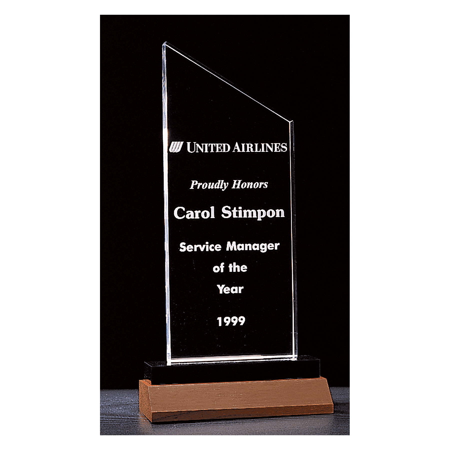 4 1/2" x 9 1/4"  Zenith Series Clear Acrylic with Black Acrylic Base and Walnut Base