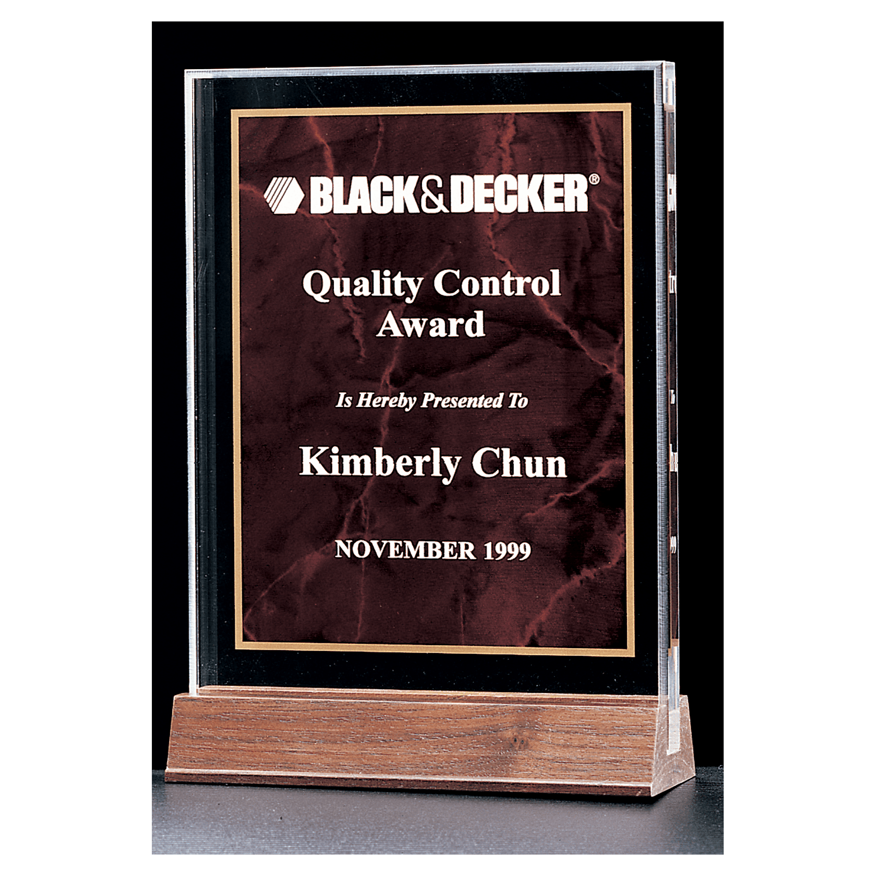 7" x 9 5/8" Ruby Marble Acrylic Award with American Walnut Base