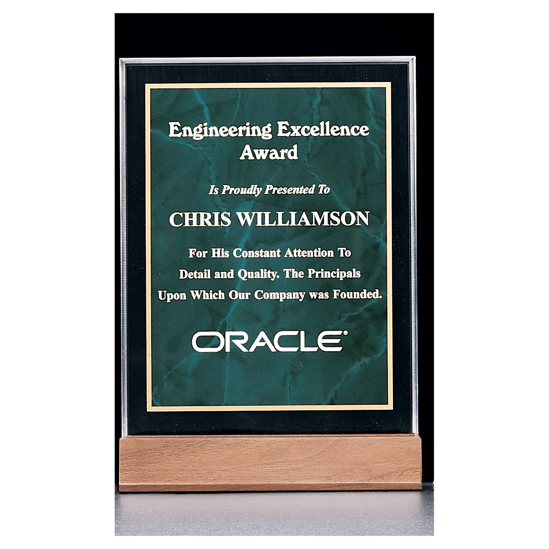 6" x 8 5/8" Emerald Marble Acrylic Award with American Walnut Base