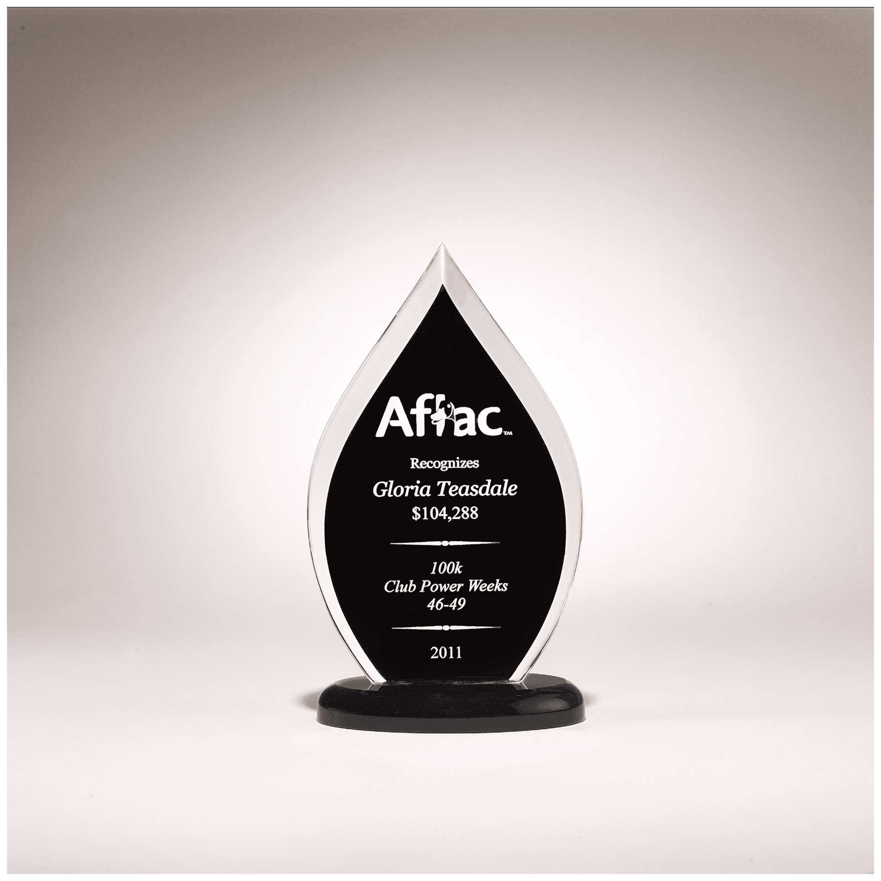 5 1/2" x 9" Flame Series Clear Acrylic with Black Silk Screened Back and Black Base