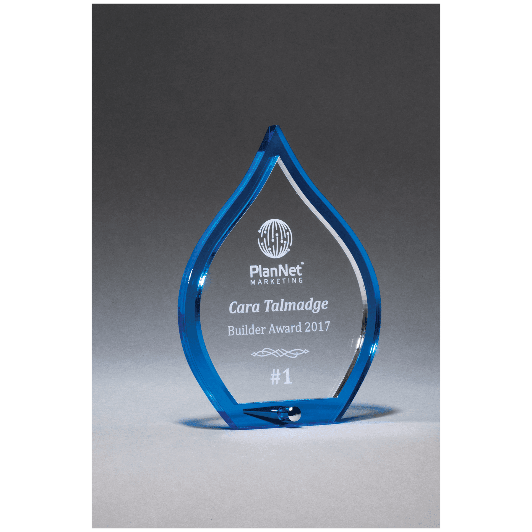 5 1/2" x 7 1/4" Blue Flame Acrylic with Clear Pop-Out Center and Silver Metal Post