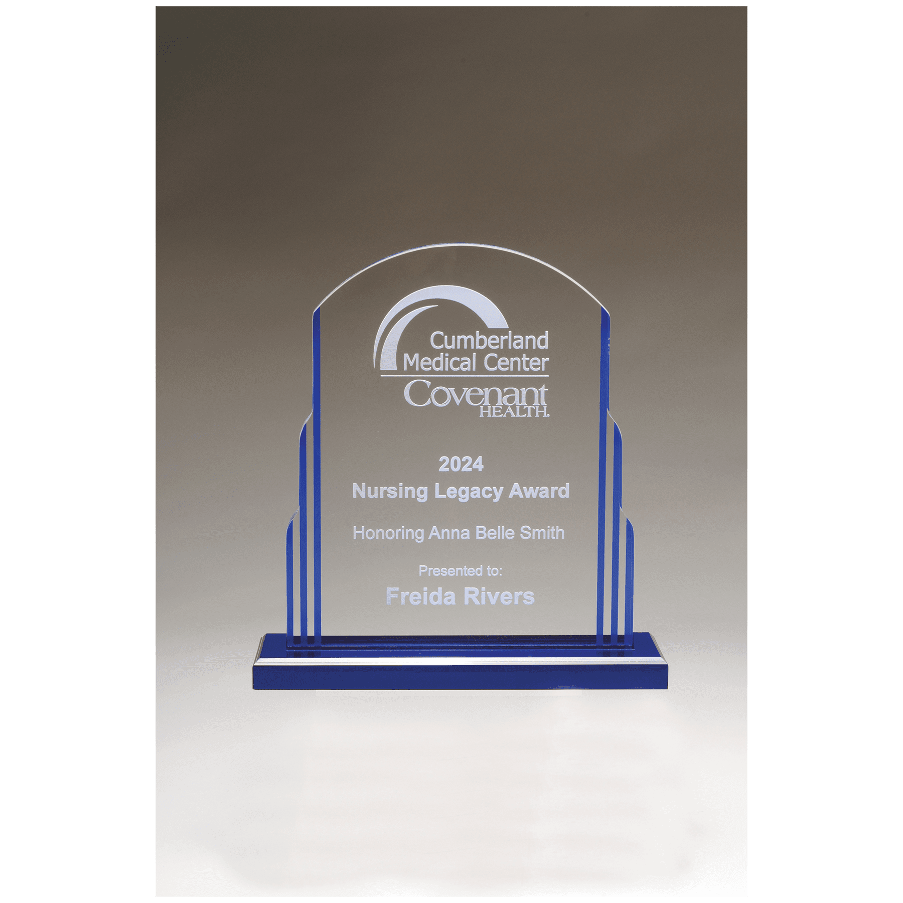 7" x 8 1/4" Art Deco Style Acrylic with Blue Accents and Blue Mirror Top Base