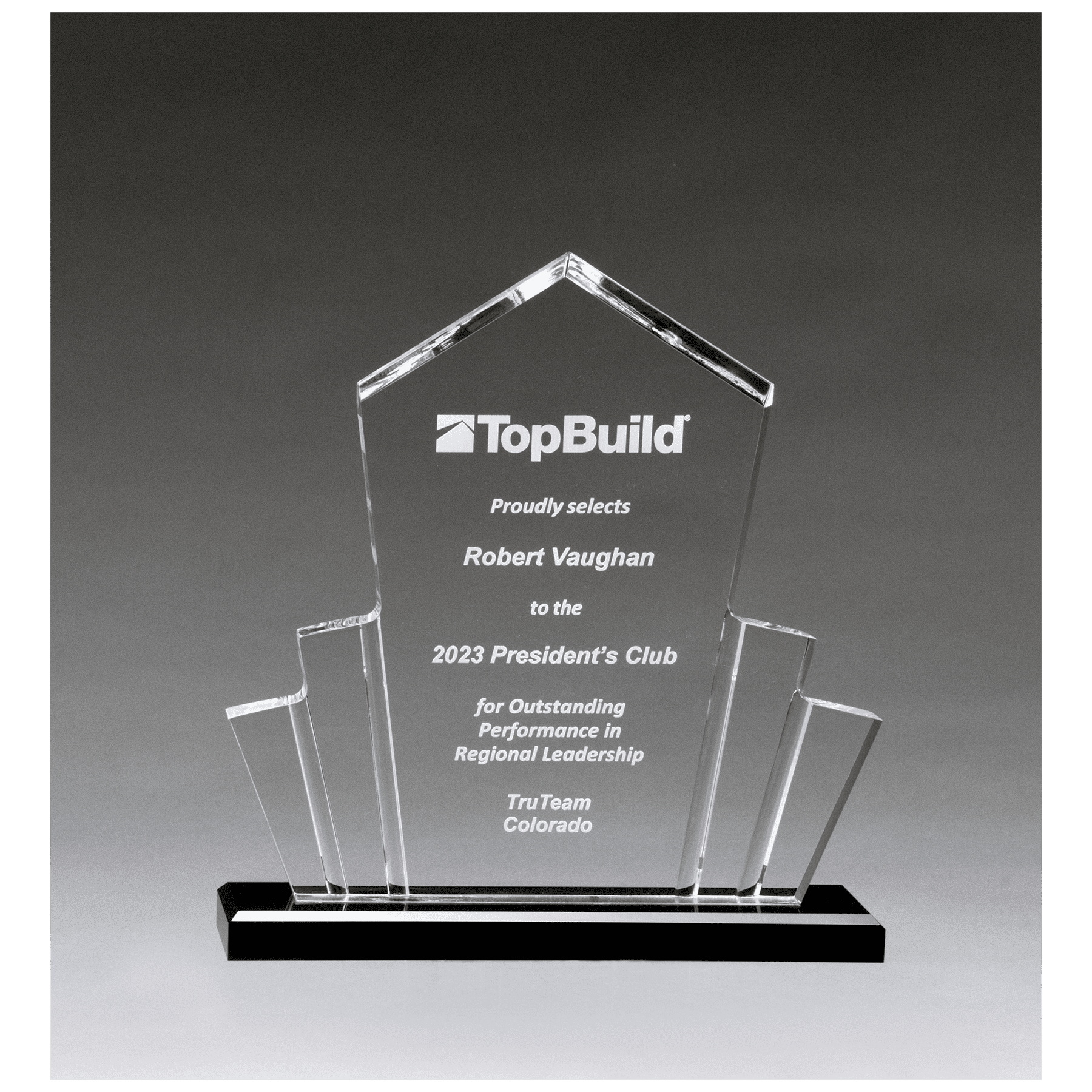 10" x 10 3/4" Large Tower Spotlight Clear Acrylic with Black Acrylic Base.