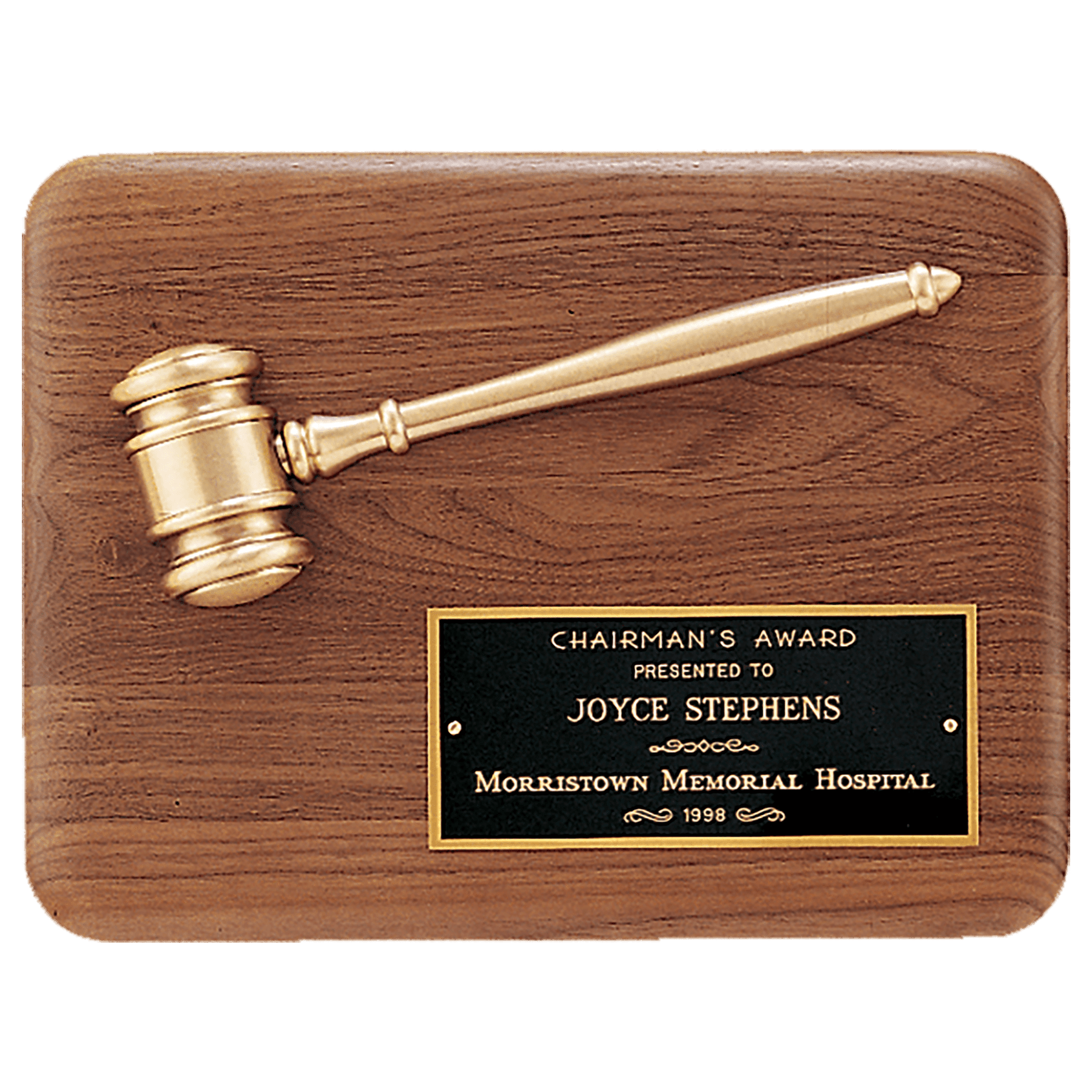 Solid 9" x 12" Walnut Plaque with  Antique Bronze Half Gavel