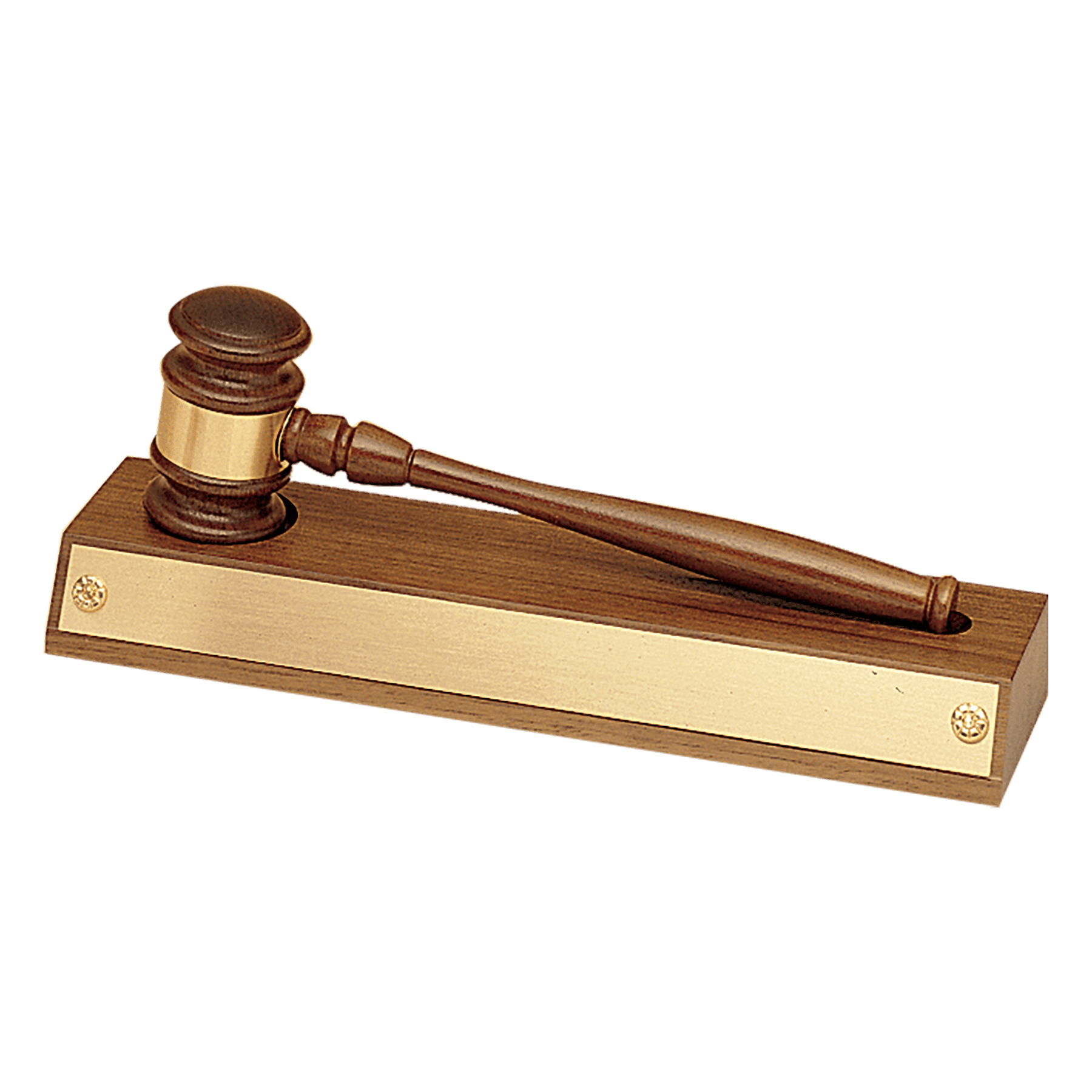 Walnut Gavel Base with Removable Gavel/Gold Gavel Band and Gold Plate for Personalization