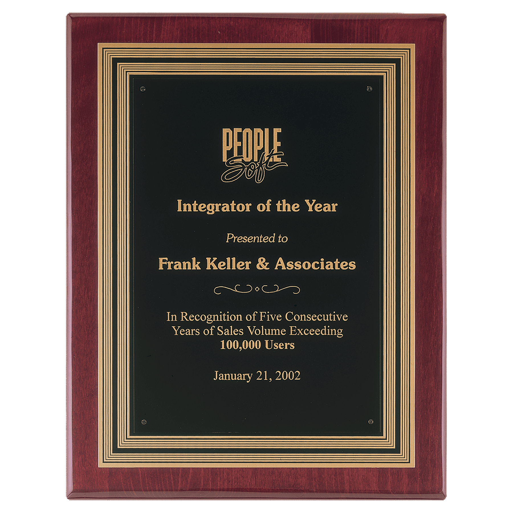 11" x 14" Rosewood Piano Finish Plaque, Black/Gold Embossed Back Plate & Black Brass Plate