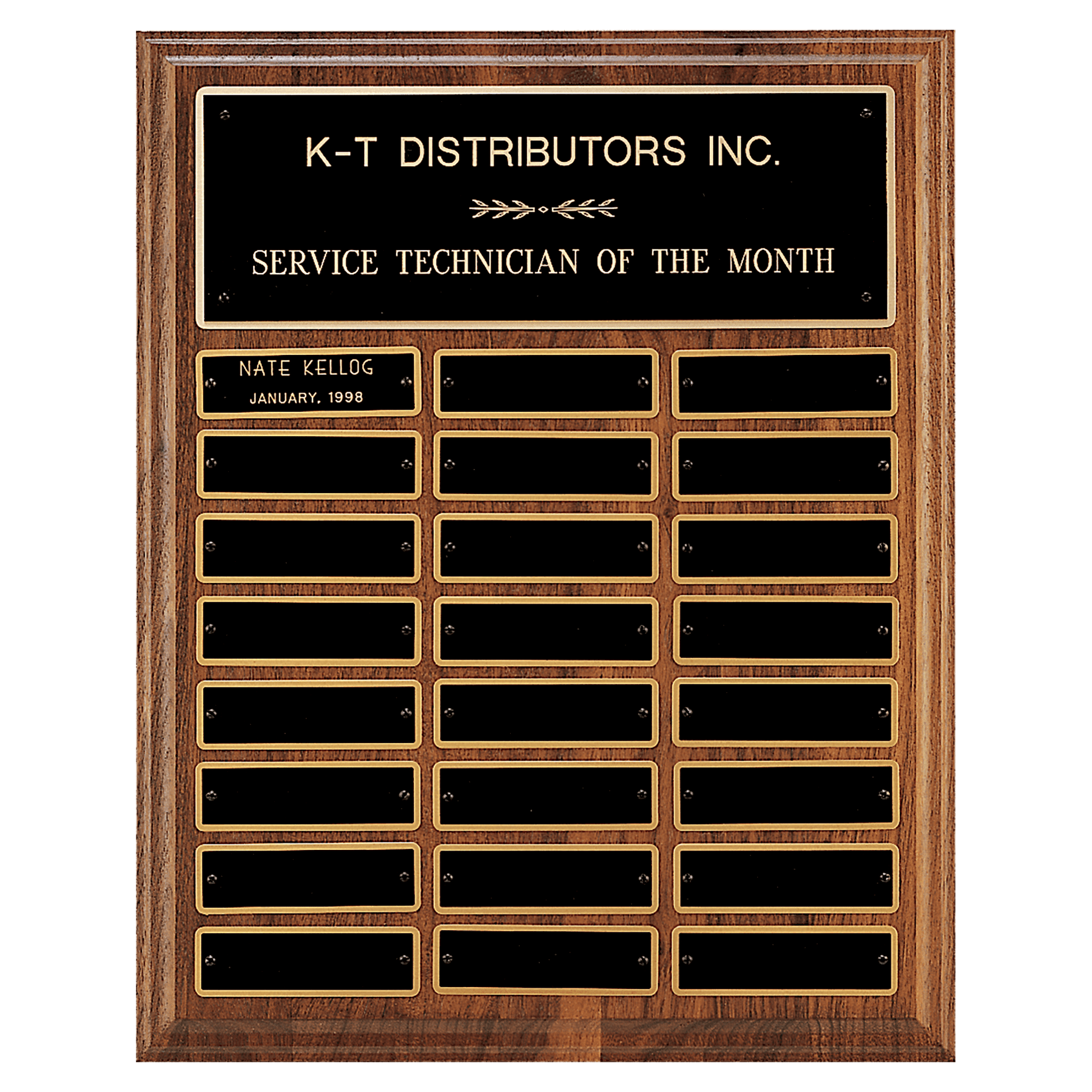 12" x 15"/Plates 1" x 3 1/4" Walnut Step-Edge 24 Plate Perpetual Plaque with Black Brass Plate