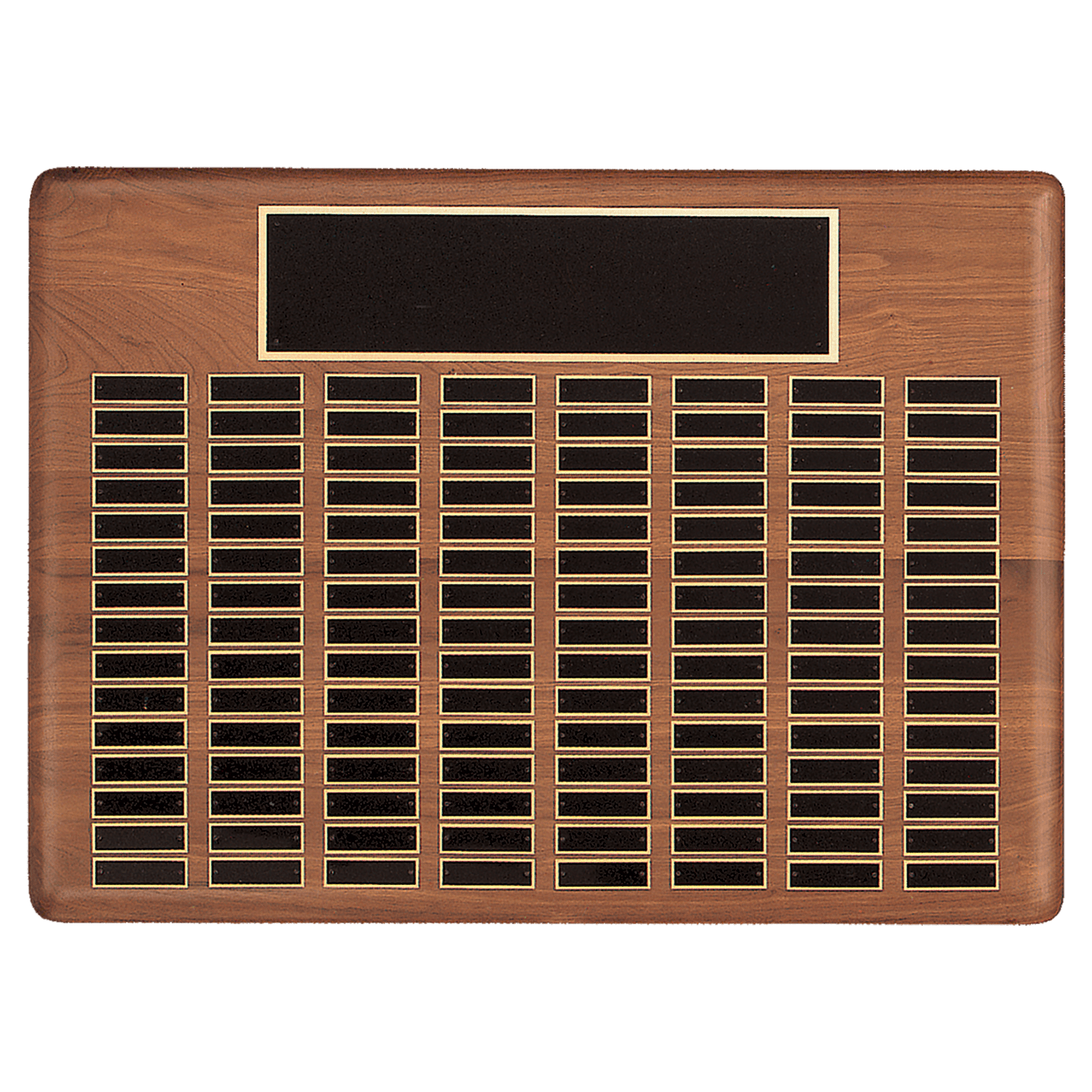 22" x 30"/Plates 7/8" x 2 3/4" American Walnut 144 Plate Perpetual Plaque with Black Brass Plated Steel Plates