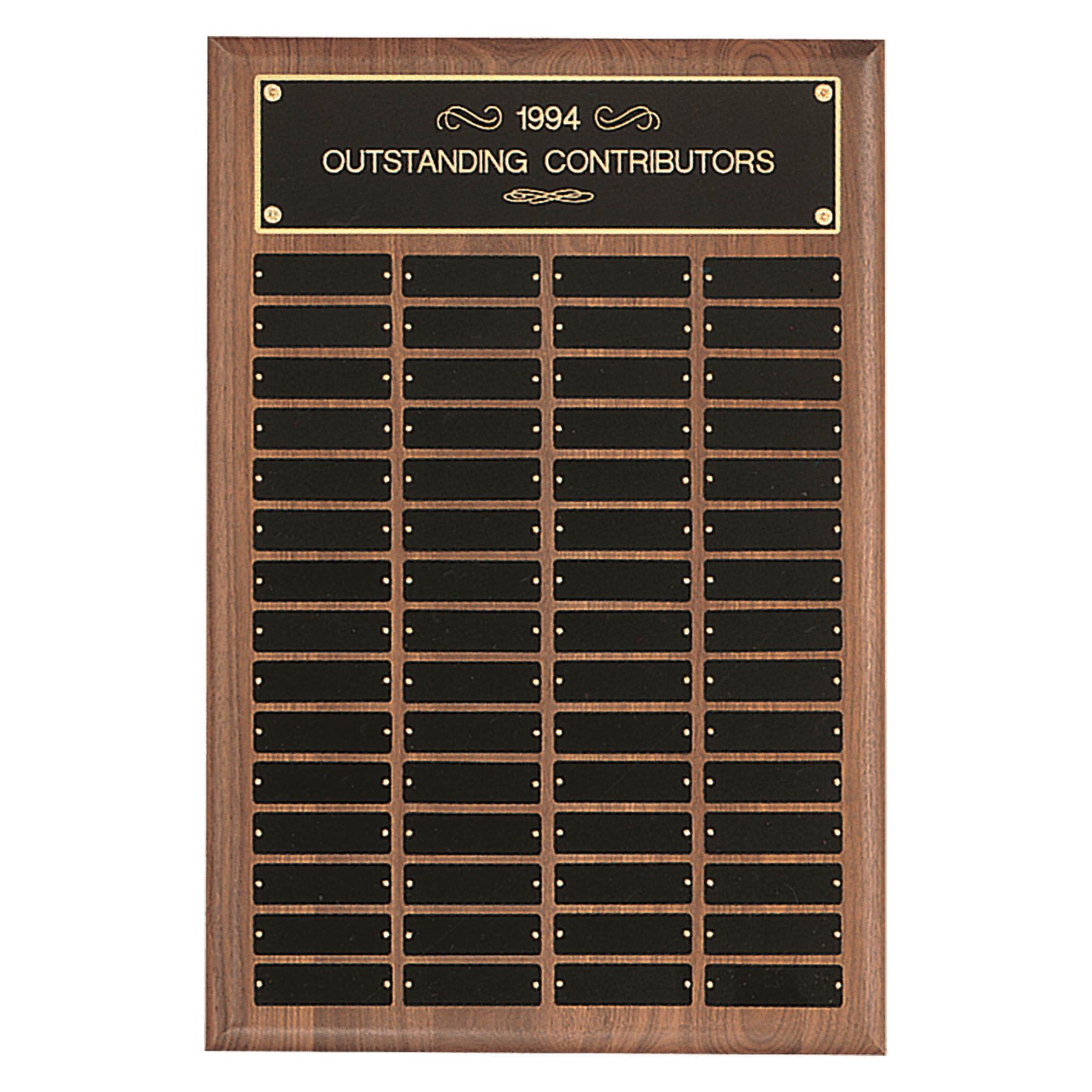 16" x 24"/Plates 1" x 3 1/4" American Walnut 60 Plate Perpetual Plaque with Black Brass Plates
