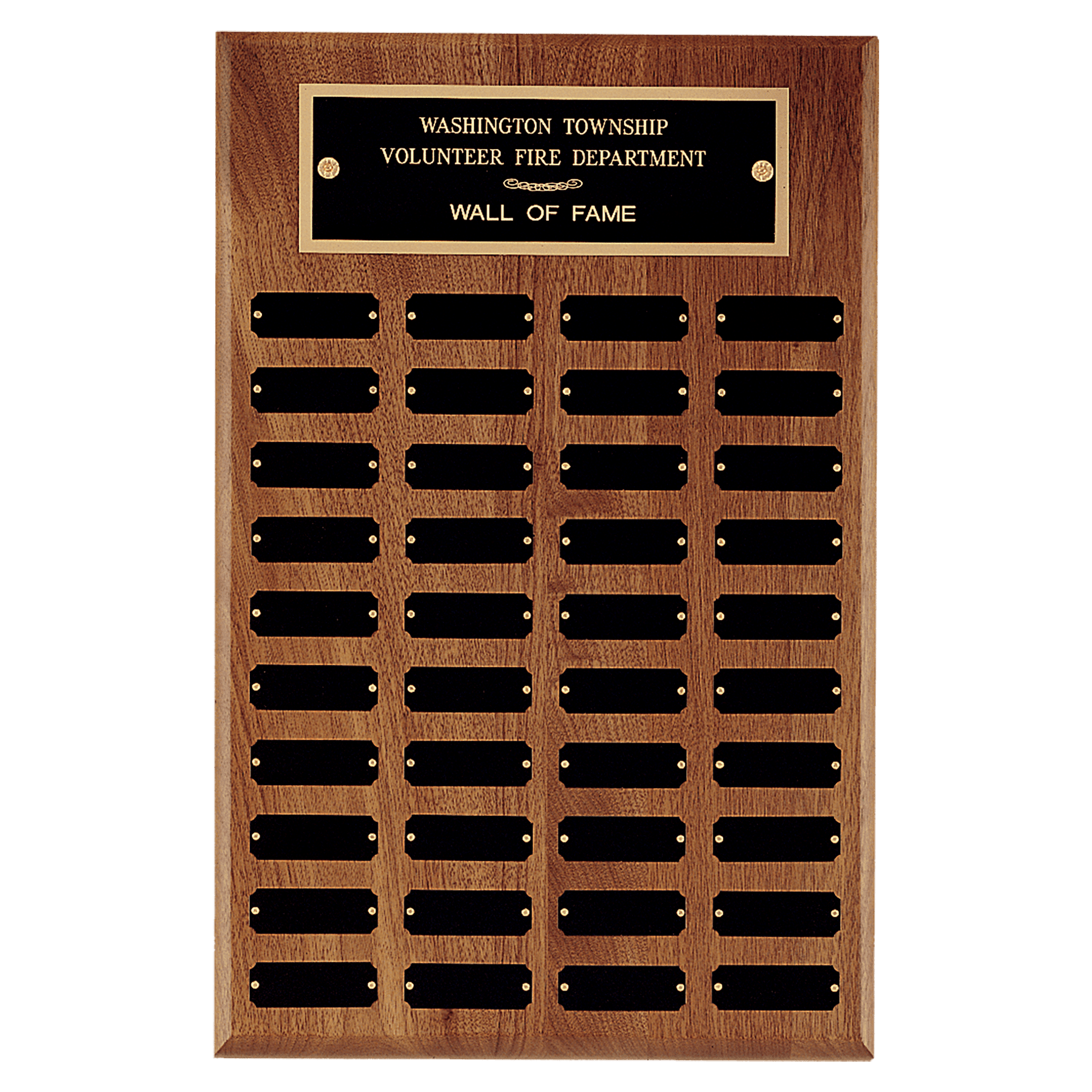 13" x 20"/Plates 7/8" x 2 1/2" American Walnut 40 Plate Perpetual Plaque with Black Brass Plates