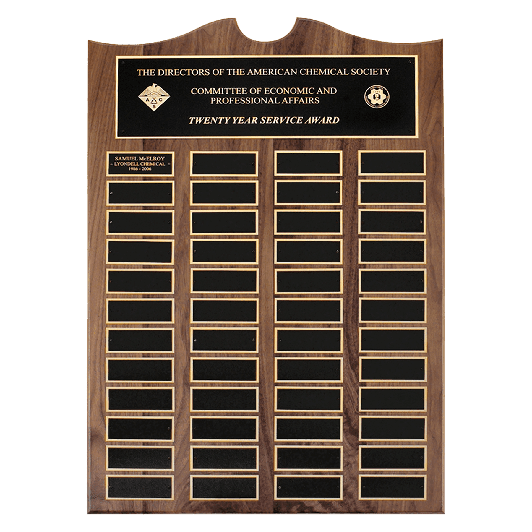 20" x 30"/Plates 1 1/2" x 3 3/4" American Walnut 48 Plate Perpetual Plaque with Black Brass Plates