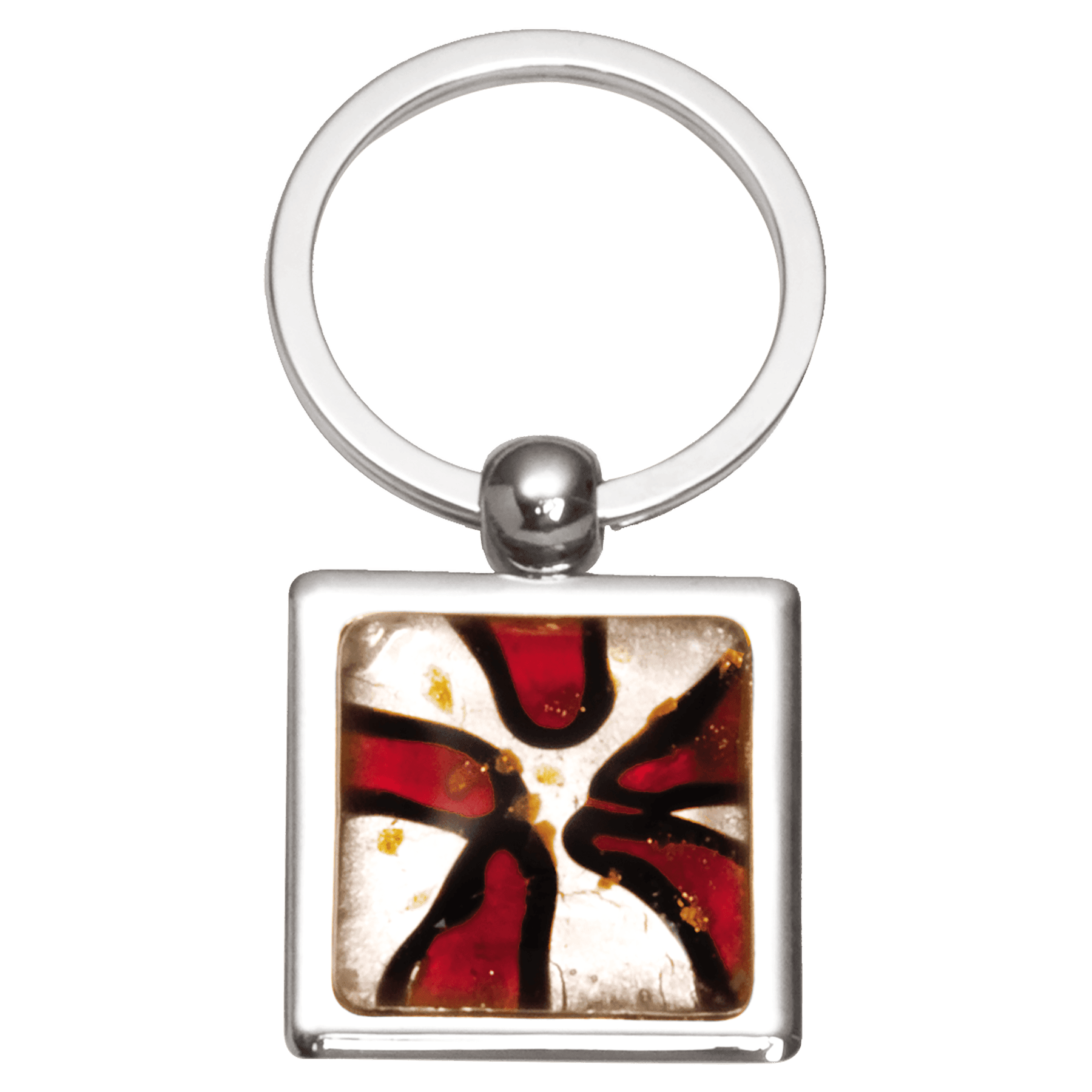 1 1/4" x 2 3/4" Red Art Glass Decorated Key Ring