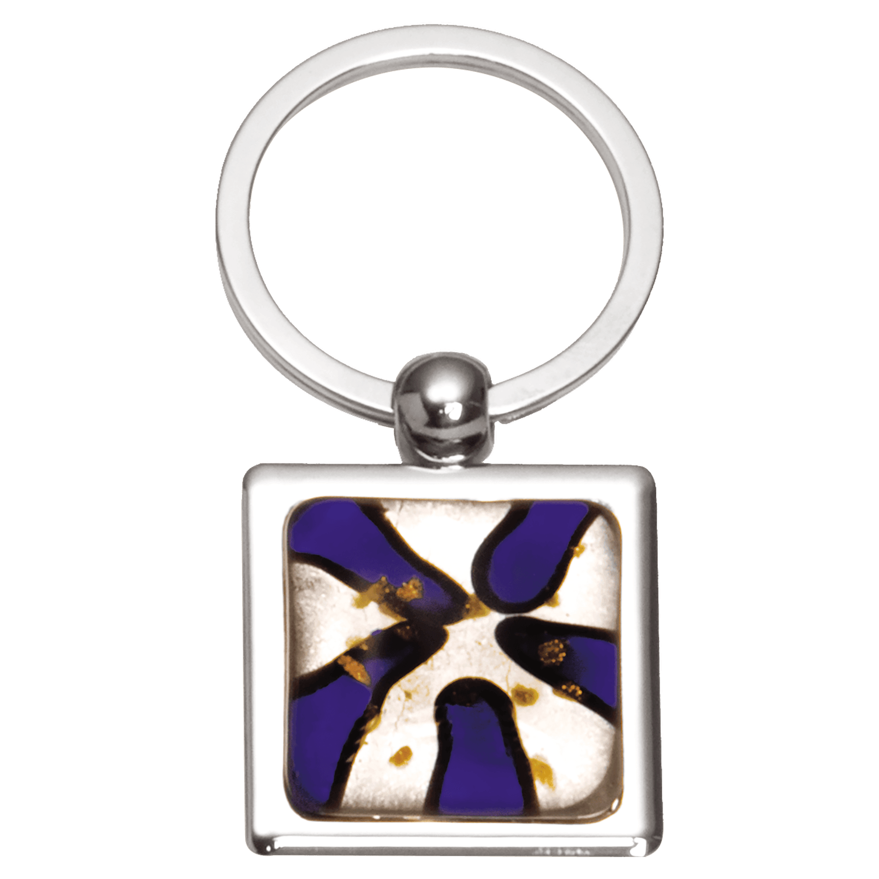 1 1/4" x 2 3/4" Blue Art Glass Decorated Key Ring