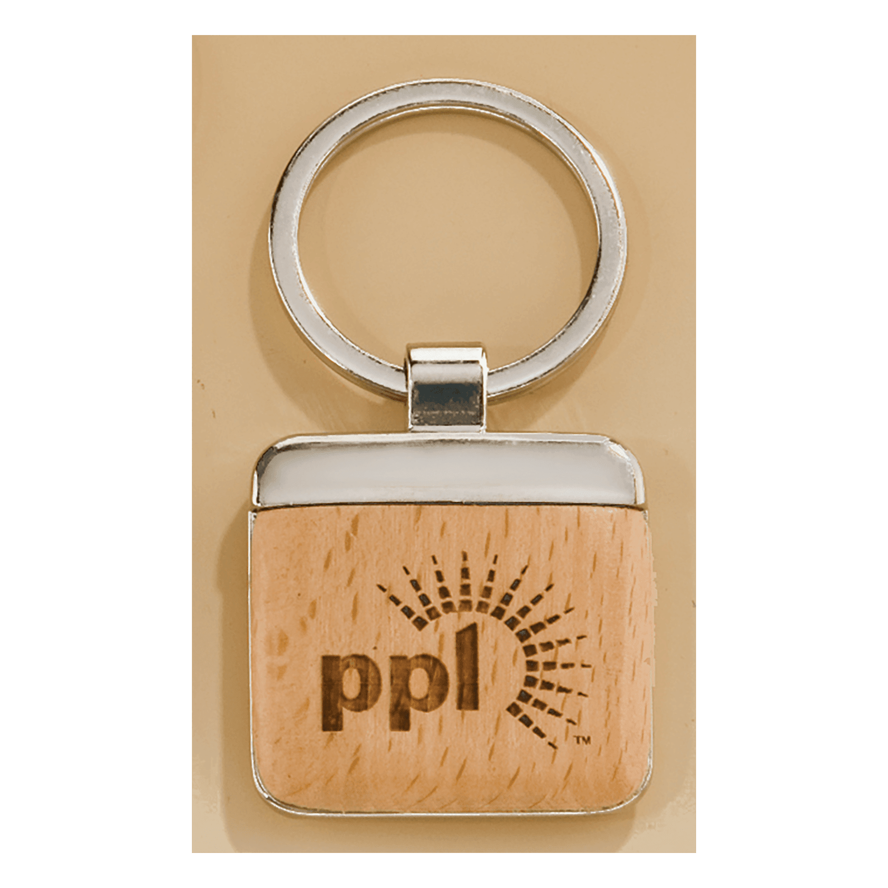 1 1/8" x 1 1/2" Silver Key Ring with Maplewood Insert